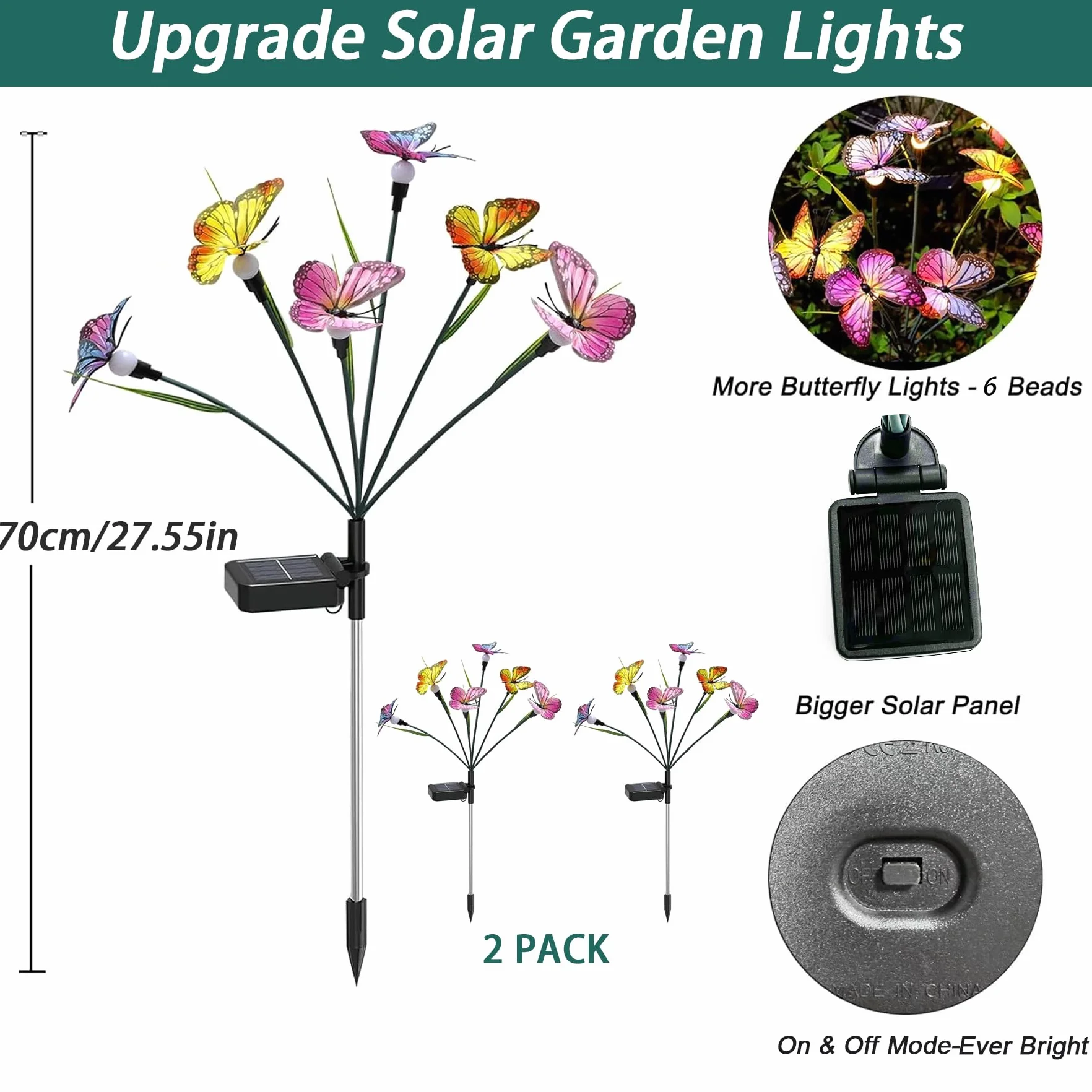 VEEKAY 2 lampade solari per cortili, terrazze e marciapiedi, 12 luci a LED a forma di farfalla, Firefly, IP65 impermeabili