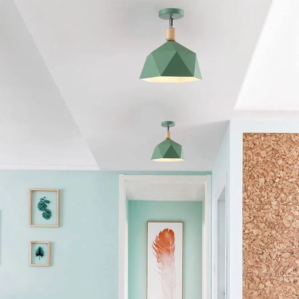 Mengjay Lampadario Da Soffitto Creativa Paralume Plafoniere interne Luci, in metallo Moderno,Industriale Nordico Retro (Verde)