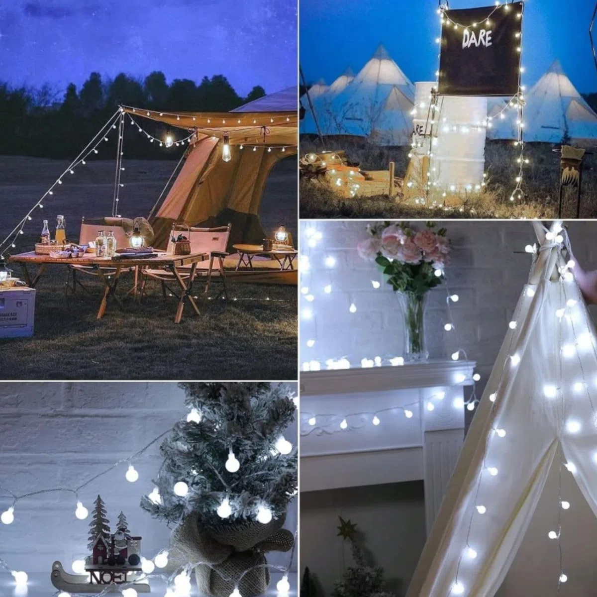 Luccika Home Catena Luminosa LED, Sfere Decorative 2 cm, 10 Metri, 8 Giochi di Luce, Telecomando, Timer, IP44 Interno/Esterno (Bianco Ghiaccio)