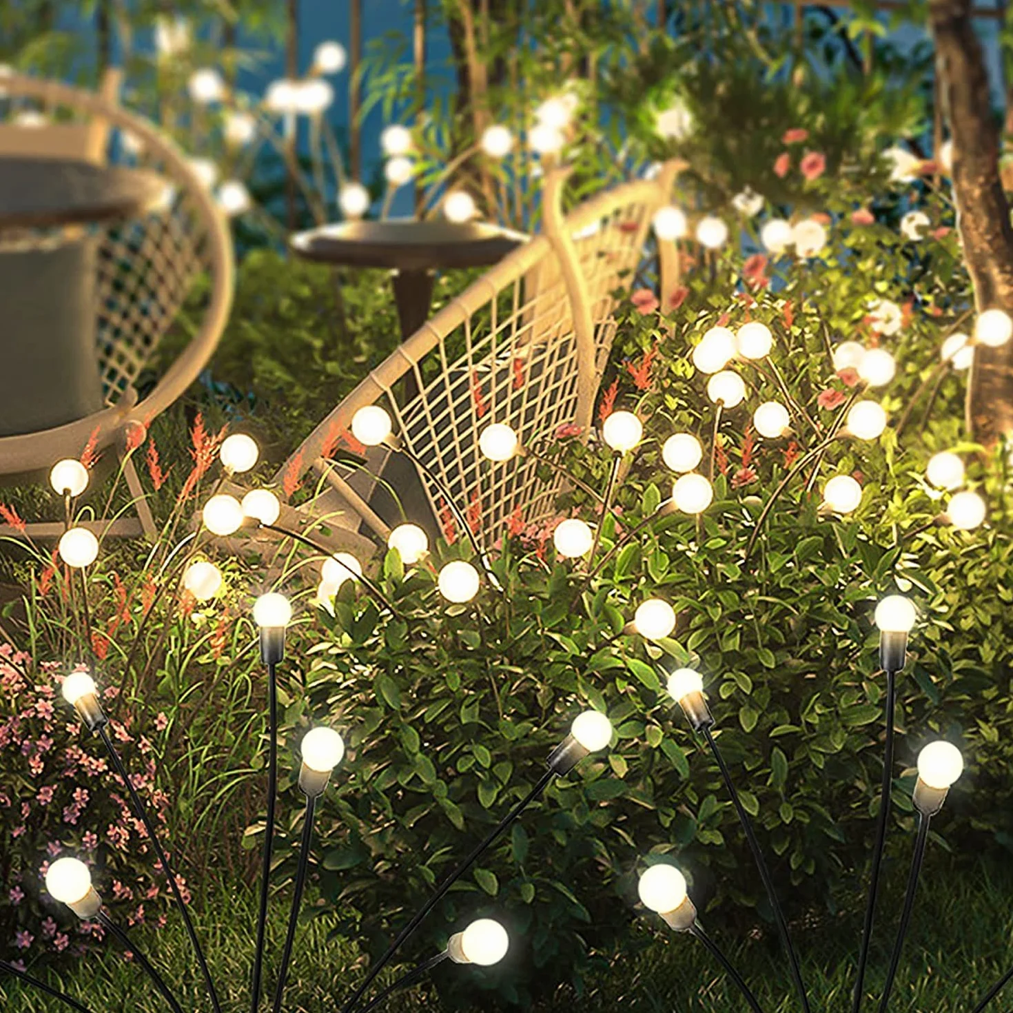 Kizozo Firefly Luci Solari da Esterno Giardino 4PACK 40 LED, Ornamenti Decorazioni da Giardino IP65 Impermeabile, Luci Solari da Esterno, Bianco Caldo