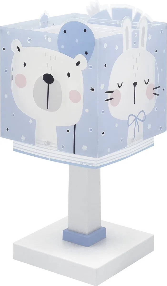 Dalber Lampada da tavolo o comodino per bambini Baby Jungle blu Giungla Orso Leone Tigre Coniglio