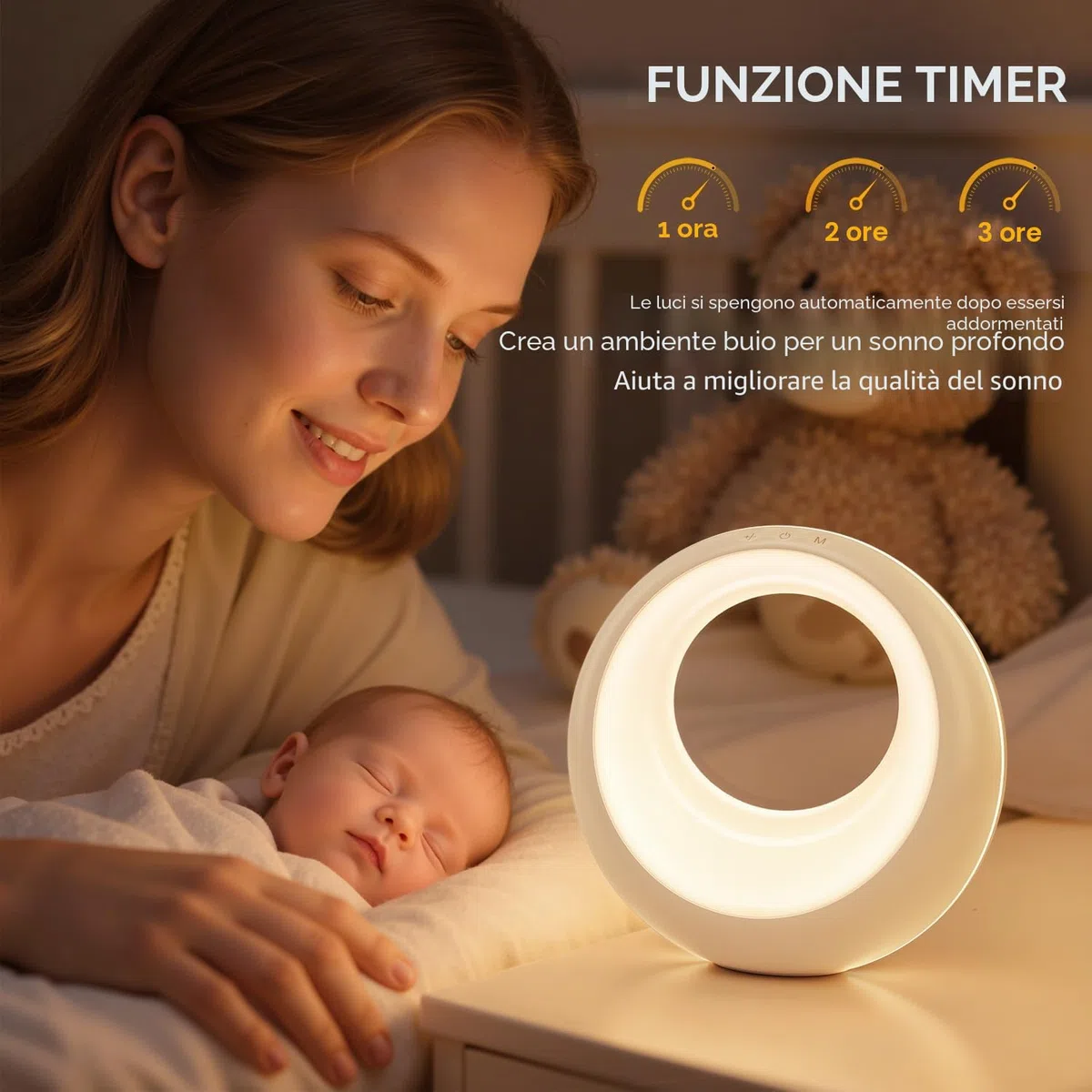 Auxmir Luce Notturna Bambini, Lampada da Comodino Touch, Abat Jour da Comodino Telecomando, Funzione Timer, Ricaricabile 2000mAh, 7 Colori RGB, 9 Modalità, Dimmerabile, per Camera da Letto, Soggiorno