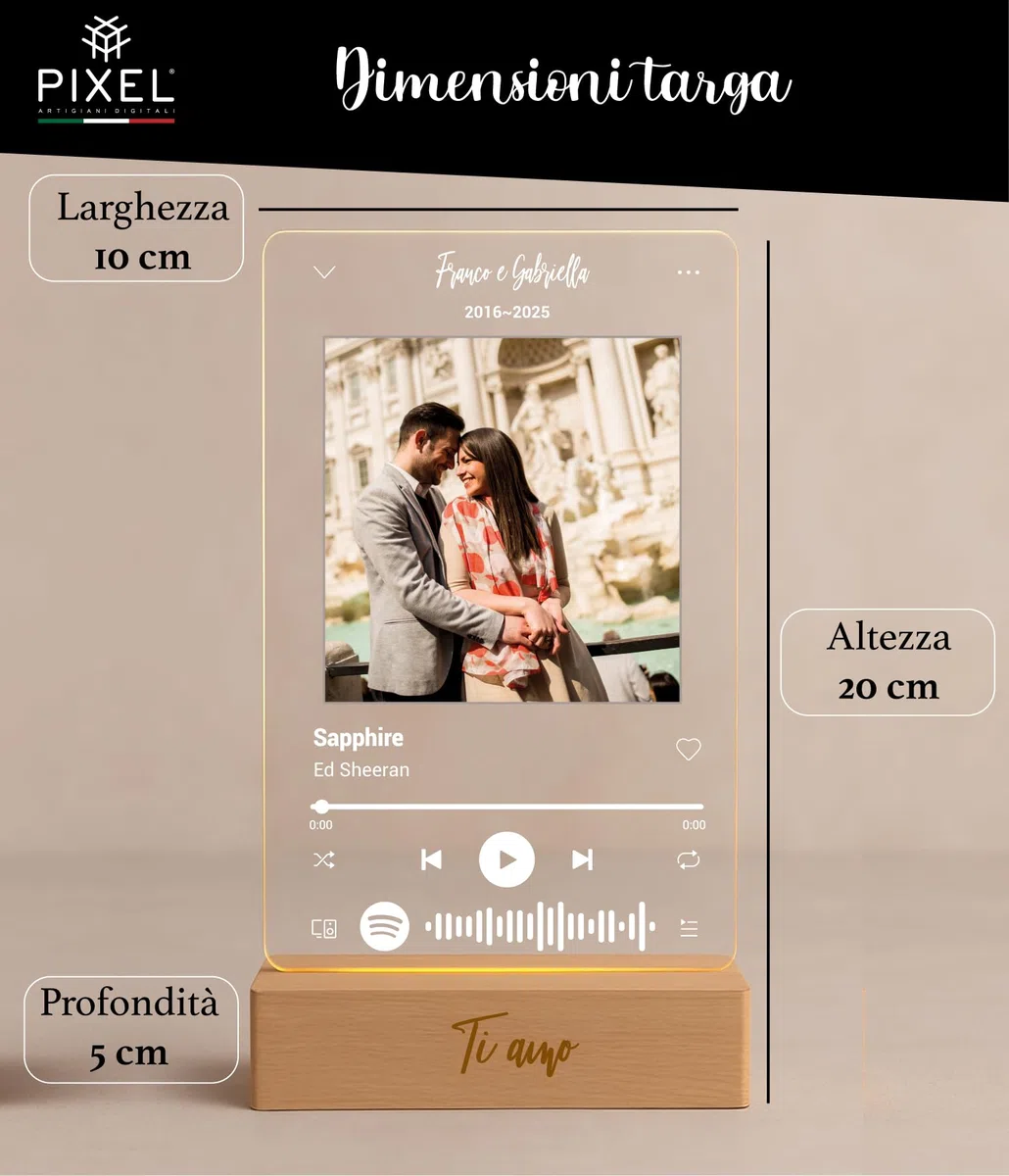 Pixel Artigiani Digitali - Targa Spotify Personalizzata con Lampada LED - Regalo San Valentino, Anniversario, Compleanno per Lui e Lei - Idea Regalo per Papà, Festa del Papà, Compleanno