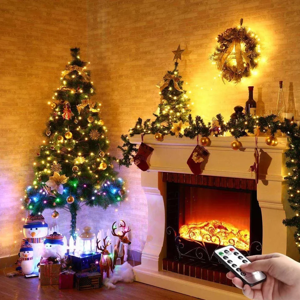 BXROIU 2 x 50 LEDs Stringa Luci a Batteria,Catene Luminose Filo d'Argento 5M,8Modalità,Timer e Telecomando,per Interni ed Esterni,Feste,Matrimoni,Giardino e Decorazione Natalizia(Bianco Caldo)