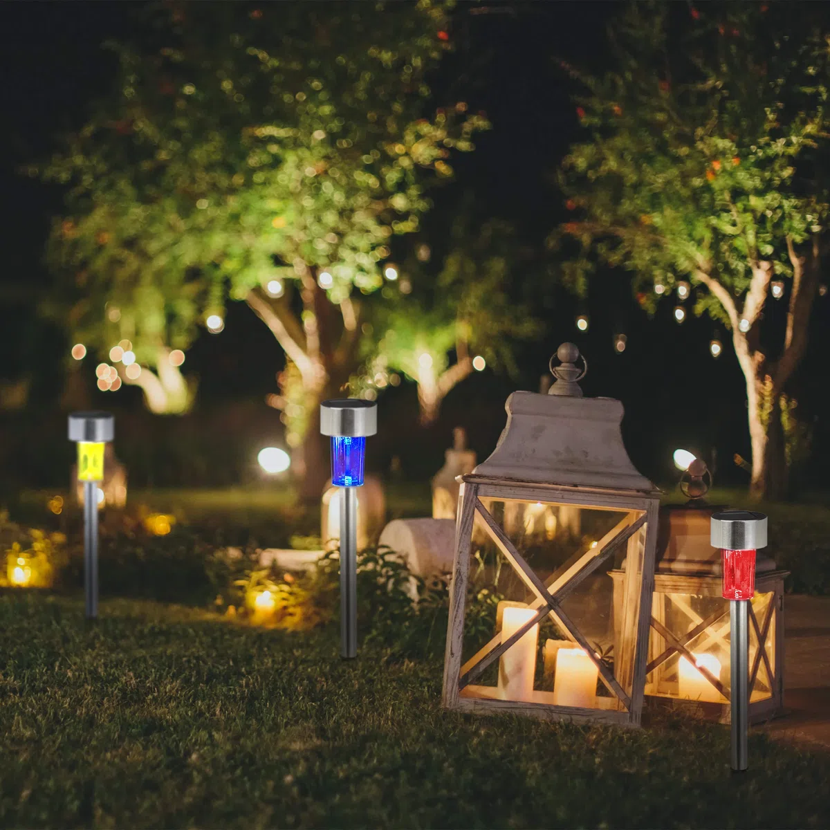 Relaxdays Set da 10 Lampade Solari a LED Impermeabili, per Giardino Terrazza in Acciaio Inox, Cambio di Colore, Argento