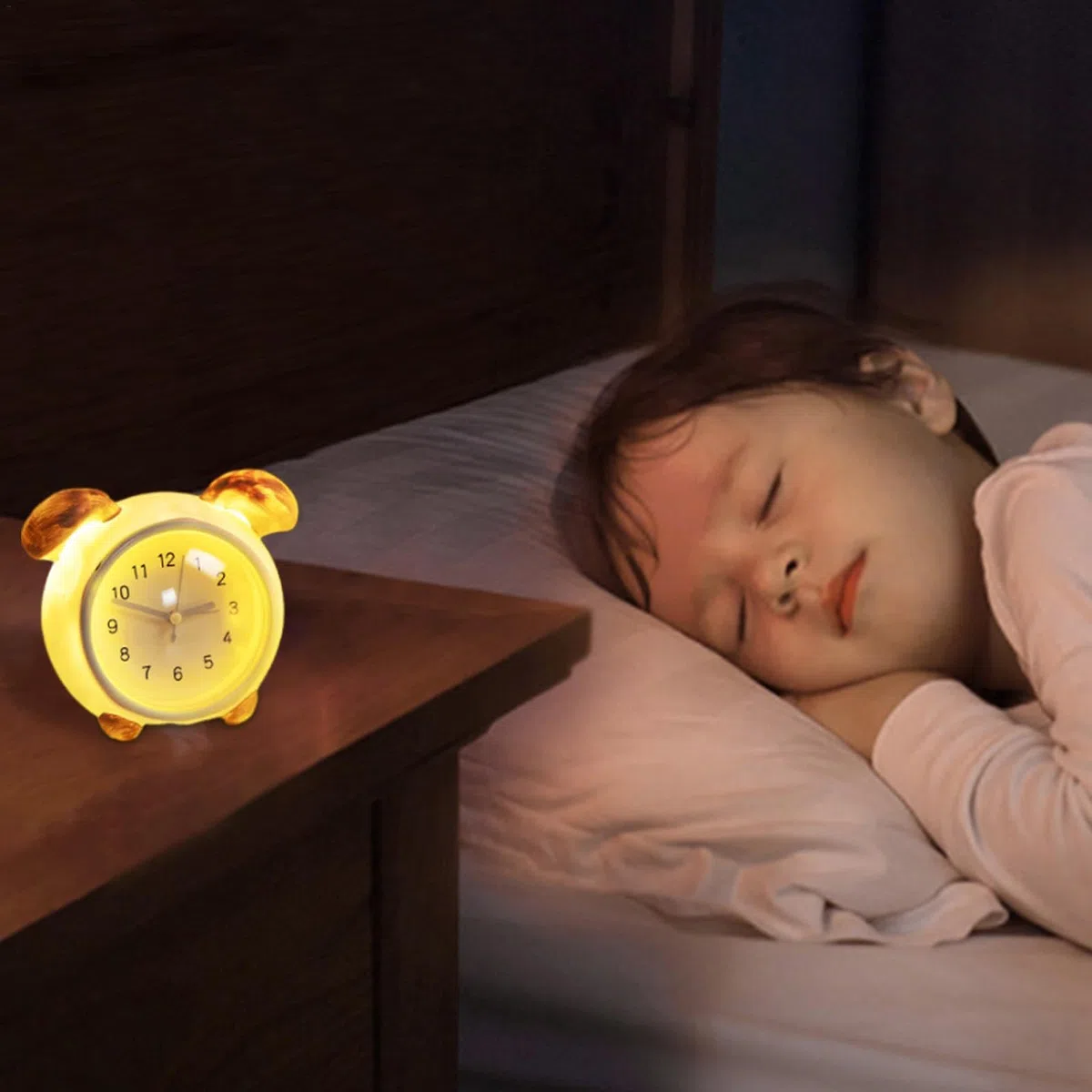 Sveglia con luce, design a forma di orecchie di cartone animato, sveglia a LED per bambini, strumento di gestione del con batteria di grande capacità