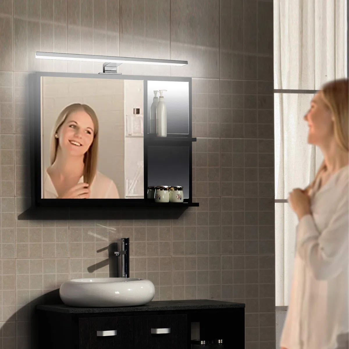 Aourow Lampada Specchio a LED/Lampada Specchio Bagno 10W 820lm 40cm Bianco Neutro 4000K,IP44 230V,Lampada LED Armadio in Acciaio al Nichel-Cromo,Lunghezza Prodotto:400mm