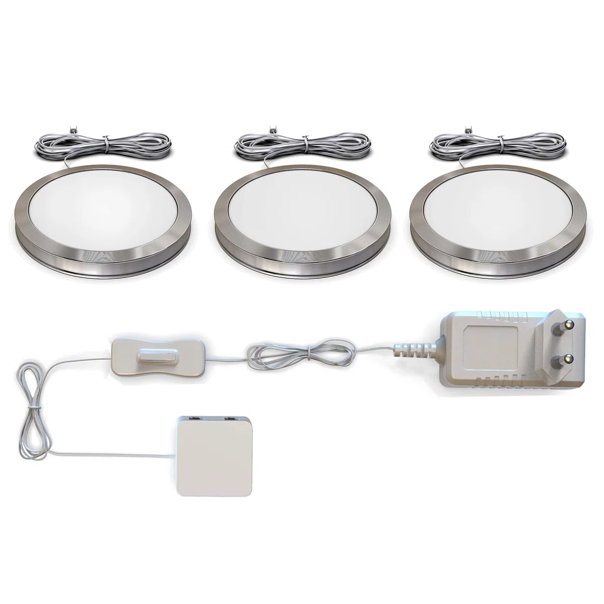 B.K.Licht Set di 3 luci da incasso LED, Kit completo luci sottopensili o per armadi, Lampade LED da cucina o per vetrine, include Accessori montaggio, luce calda 3000K, 3x1.8W, 3x170Lm Ø59mm IP20