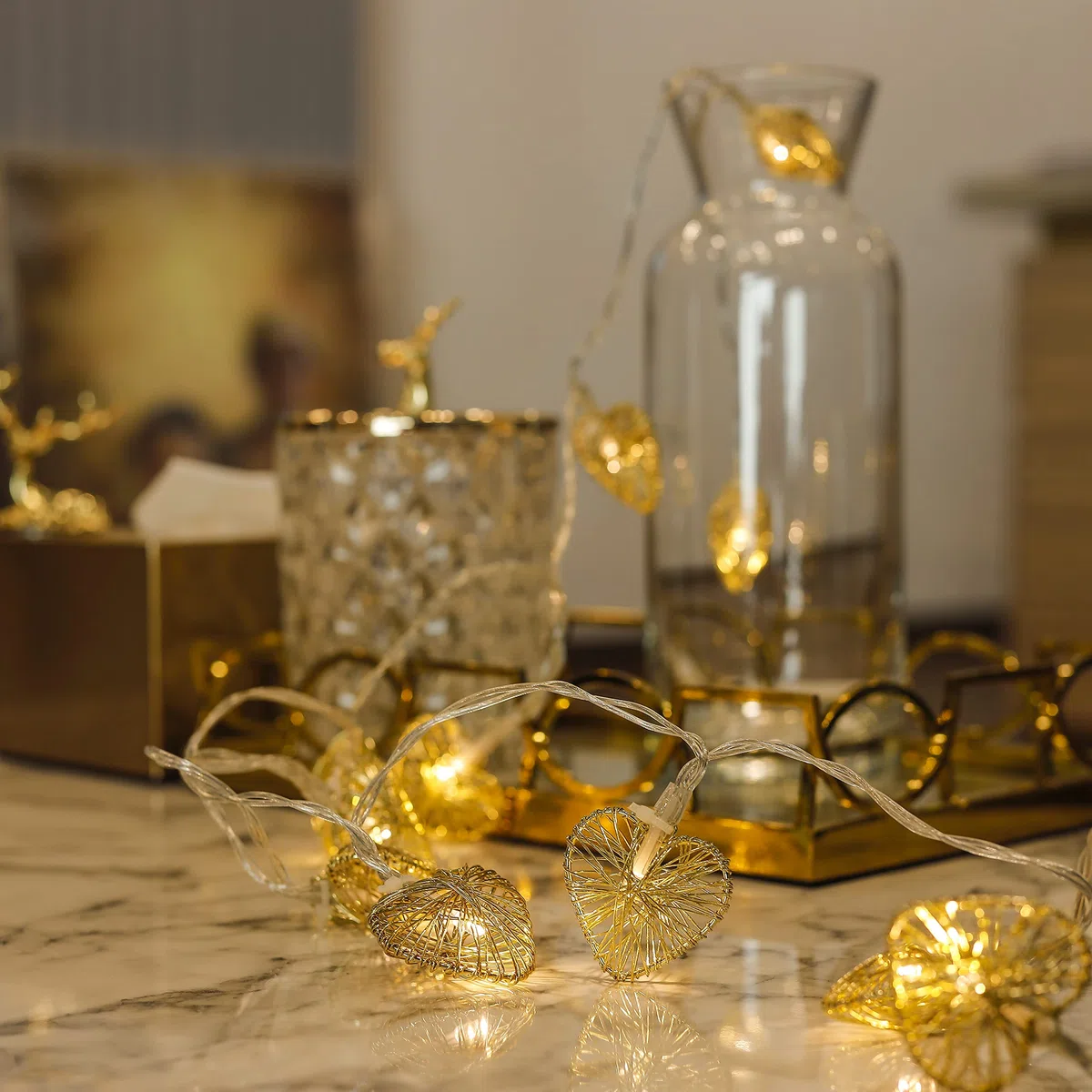 Cobus CozyHome Lucine led decorative Cuore - 5 metri & 20 LED in bianco caldo I Con spina I Per interni I Filo led decorative Fairy lights Lucette decorazioni Luci natale interno