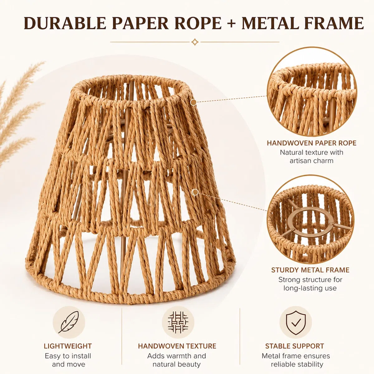 4 Pezzi Paralume in Rattan Naturale: Paralume in Stile Boho Rattan, Semplice Montaggio E Lunga Durata, Paralumes Rattans Intrecciato Lampada per Lampadario Soffitto Lampada Da Tavolo Lampade