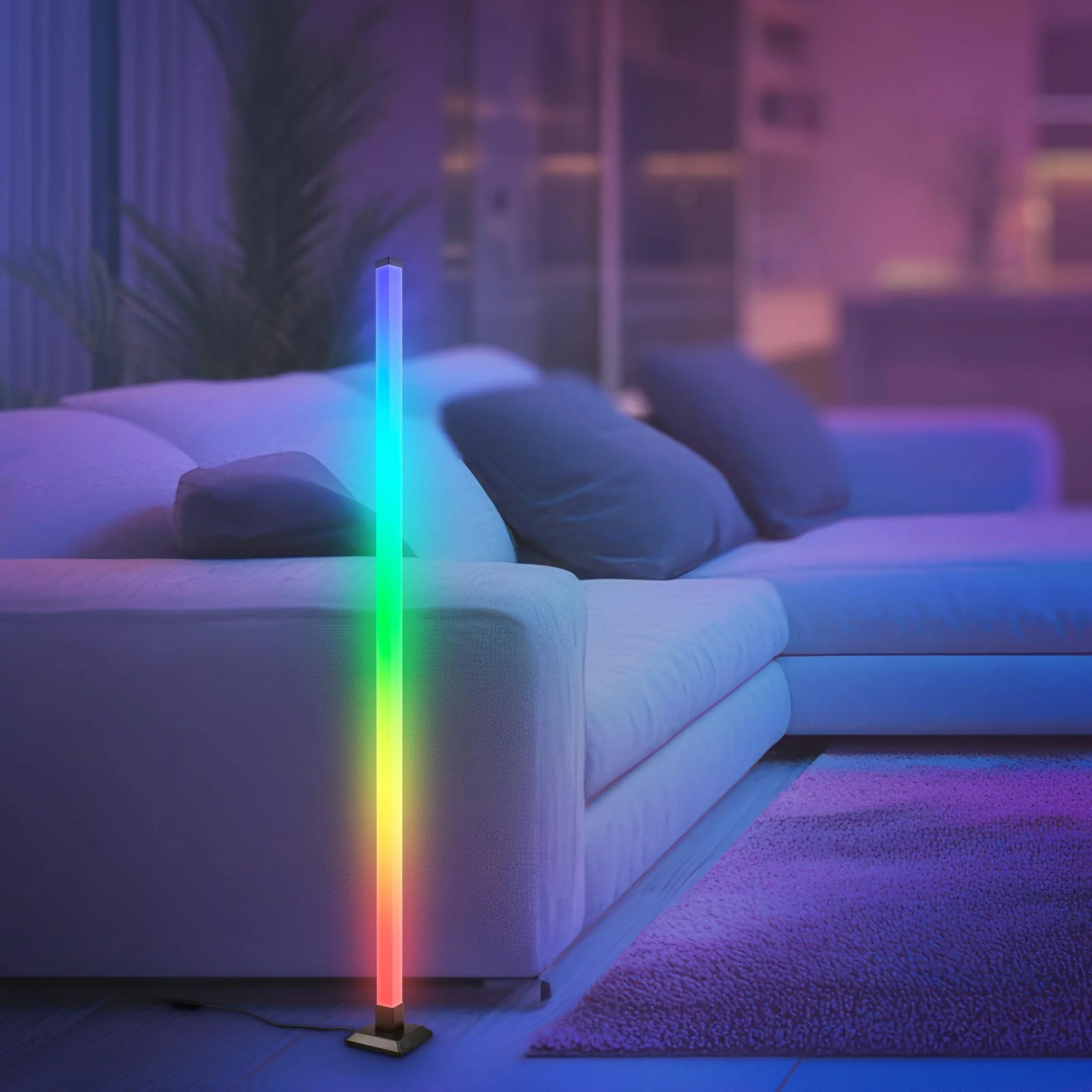 BRILONER - Lampada da terra LED con telecomando, dimmerabile, funzione musica, piantana lampada da terra, lampada da terra salotto, lampada soggiorno da terra, 150x12,5x12,5 cm, nero