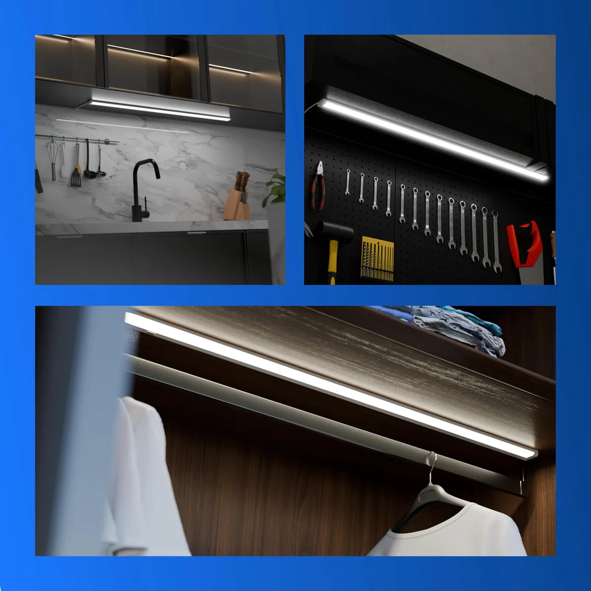 REV Illuminazione per armadio da cucina a LED, 90 cm, 8 W, 620 lumen, 3000 K, illuminazione da cucina piatta con sensore, montaggio facile, bianco