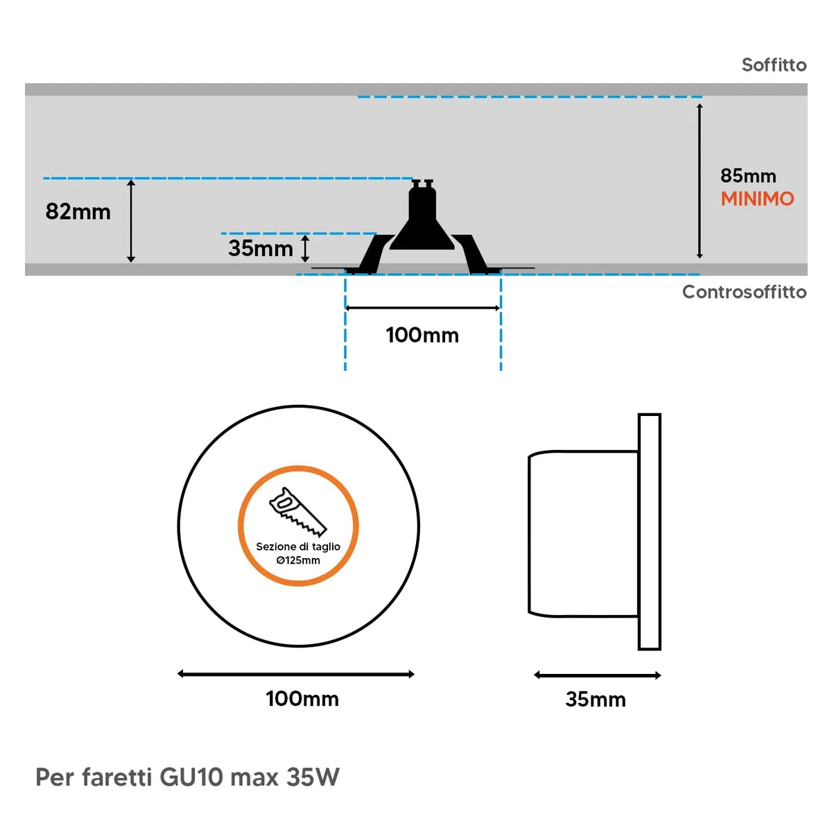 Eurekaled - Portafaretto Tondo in Gesso CERAMICO da Incasso per GU10 e MR16 in cartongesso (5 pezzi)
