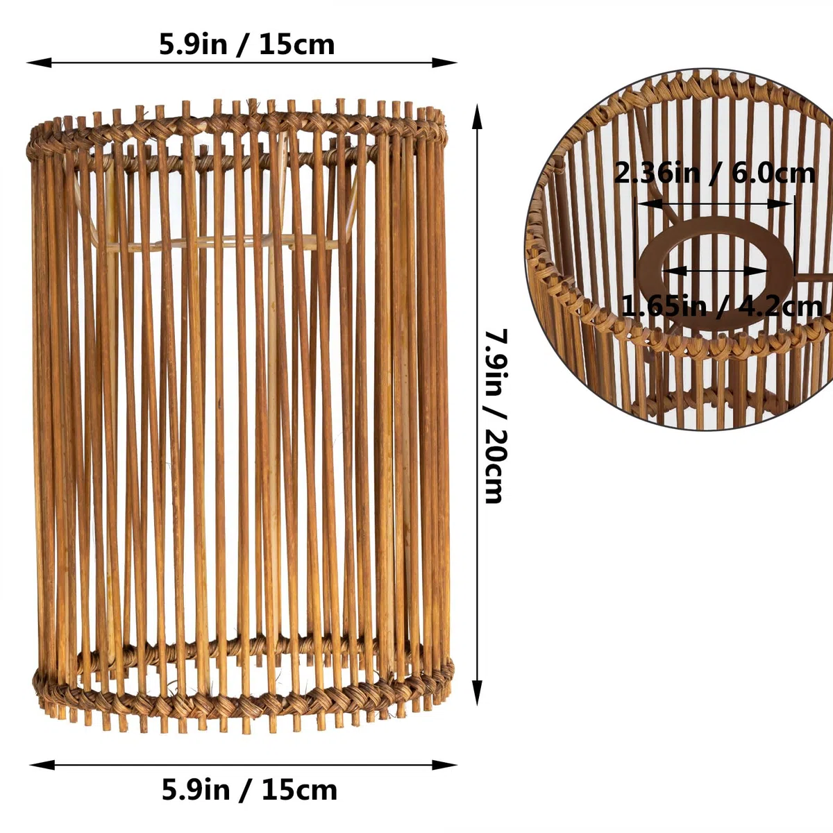Paralume moderno stile bohémien, cilindrico per lampada da terra rimovibile, lampada a sospensione e lampada da parete, paralume da tavolo (marrone scuro, 2 pezzi: diametro 14 cm, altezza 20 cm)