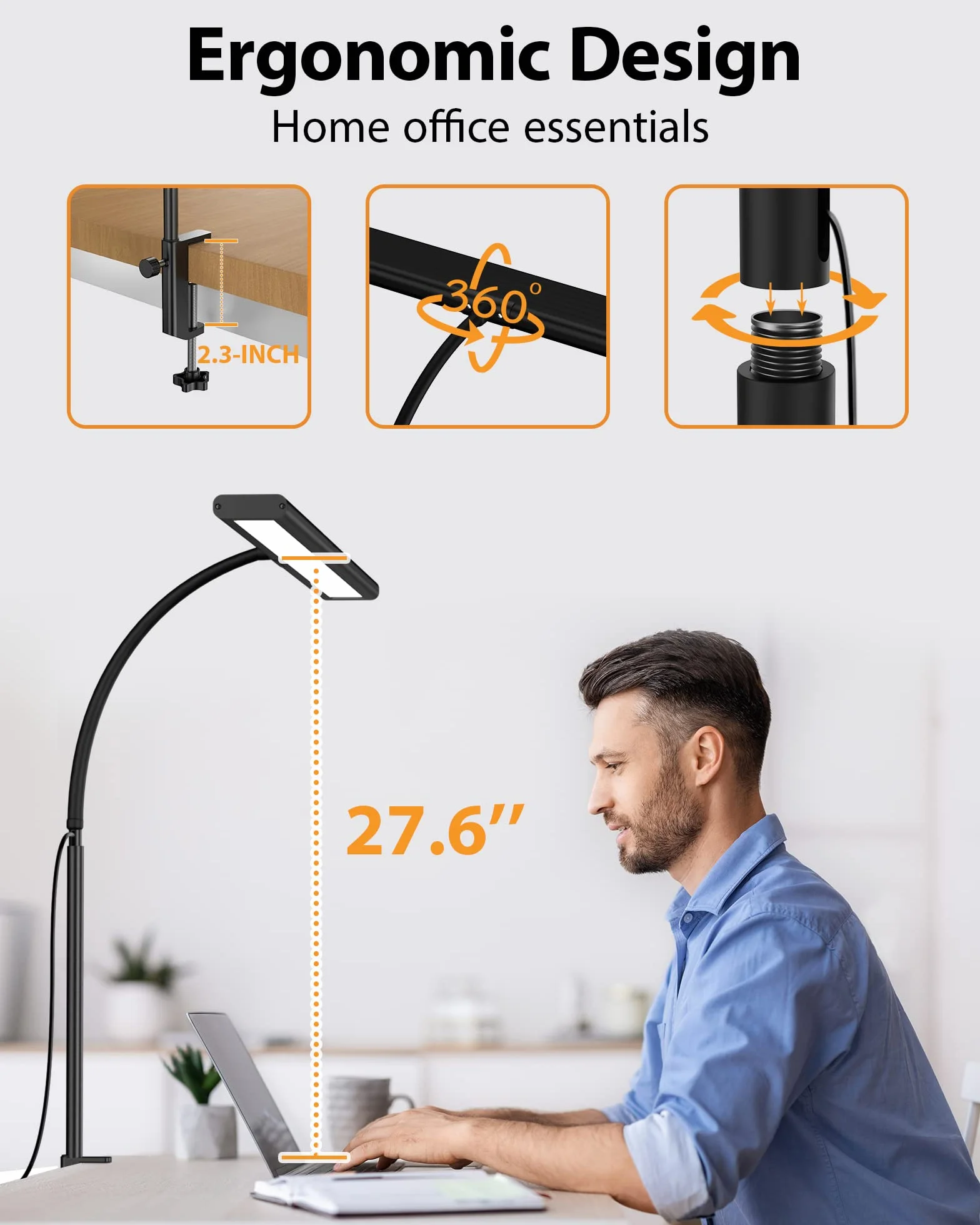iFalarila [2025 Version 160 LED Lampada da Scrivania con Morsetto 30 Modalità, Più Luminoso Lampade da Tavolo 360° Flessibile Lampada da Lettura con Caricatore USB per Lavoro Studiare o Leggere-70CM