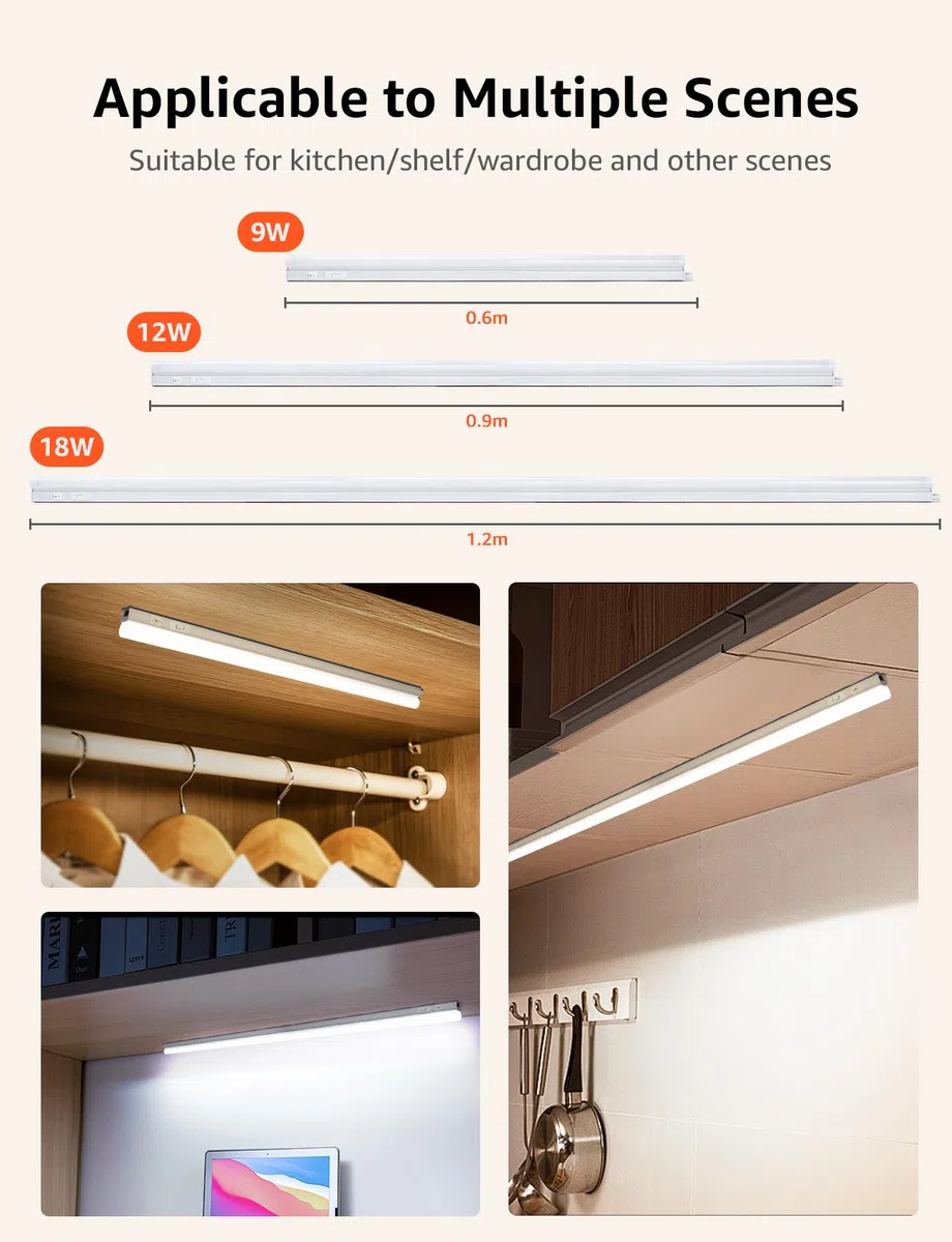 Aigostar LED Sottopensile Cucina con Interruttore 9W CCT 990LM Barra LED Sottopensile IP20 230V, 3000K/4000K/6500K, Adatto a cucina, armadio, scaffali. 572 * 34 * 23mm, 2 pcs