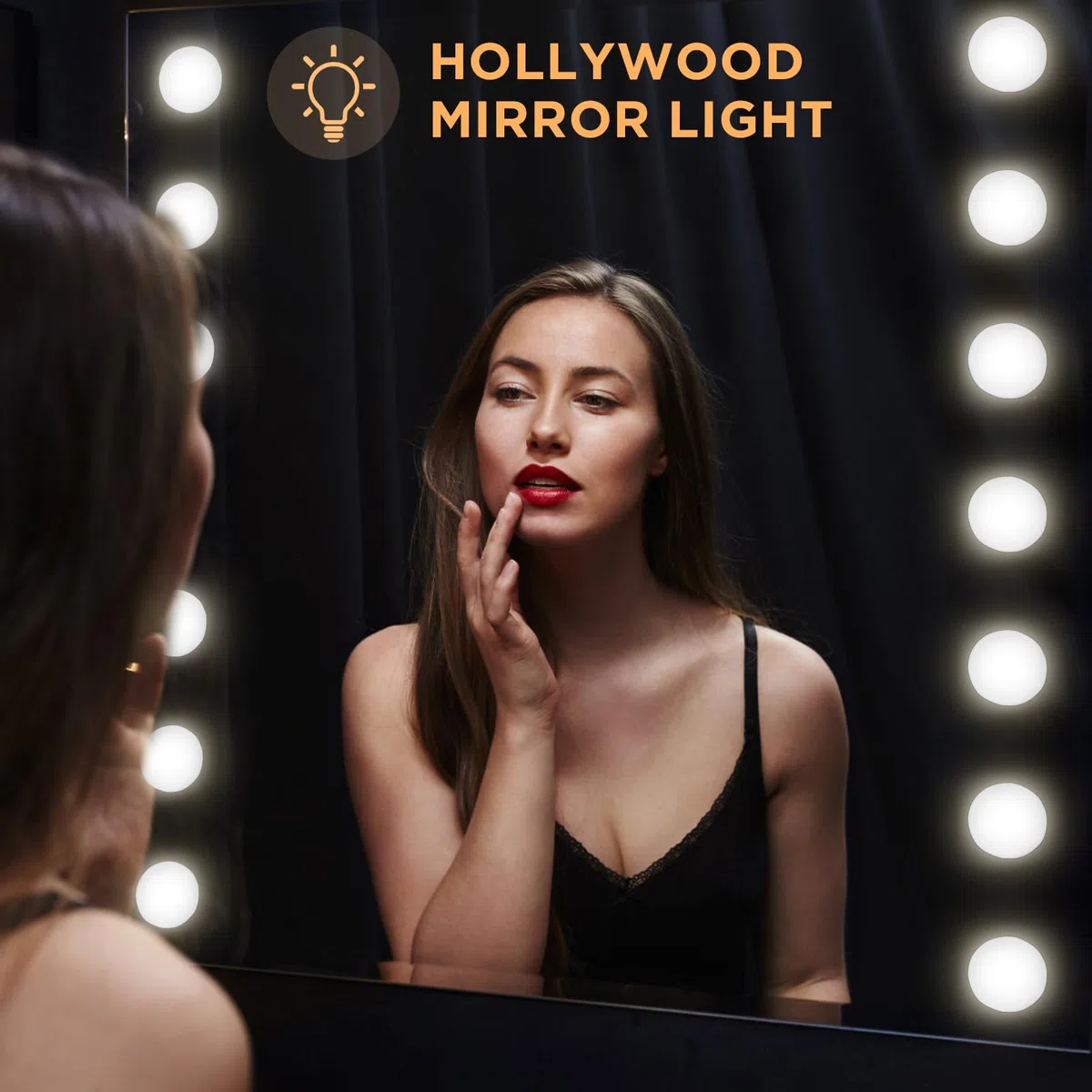 Luci Trucco, Kit di 14 Lampadine Hollywood LED Dimmerabile con Adattatore, Specchio Hollywood Dimmerabile con 3 Colori e 10 Intensità per Parrucchiere
