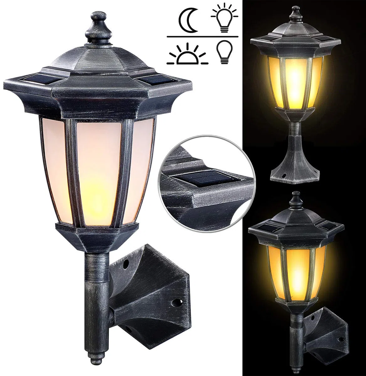 Lunartec Illuminazione Esterna: Lanterna da Terra e da Parete Solare a LED, Effetto Fiamma, IP44 (Lampada Solare LED Giardino, Illuminazione Decorativa Giardino, Fiamma)
