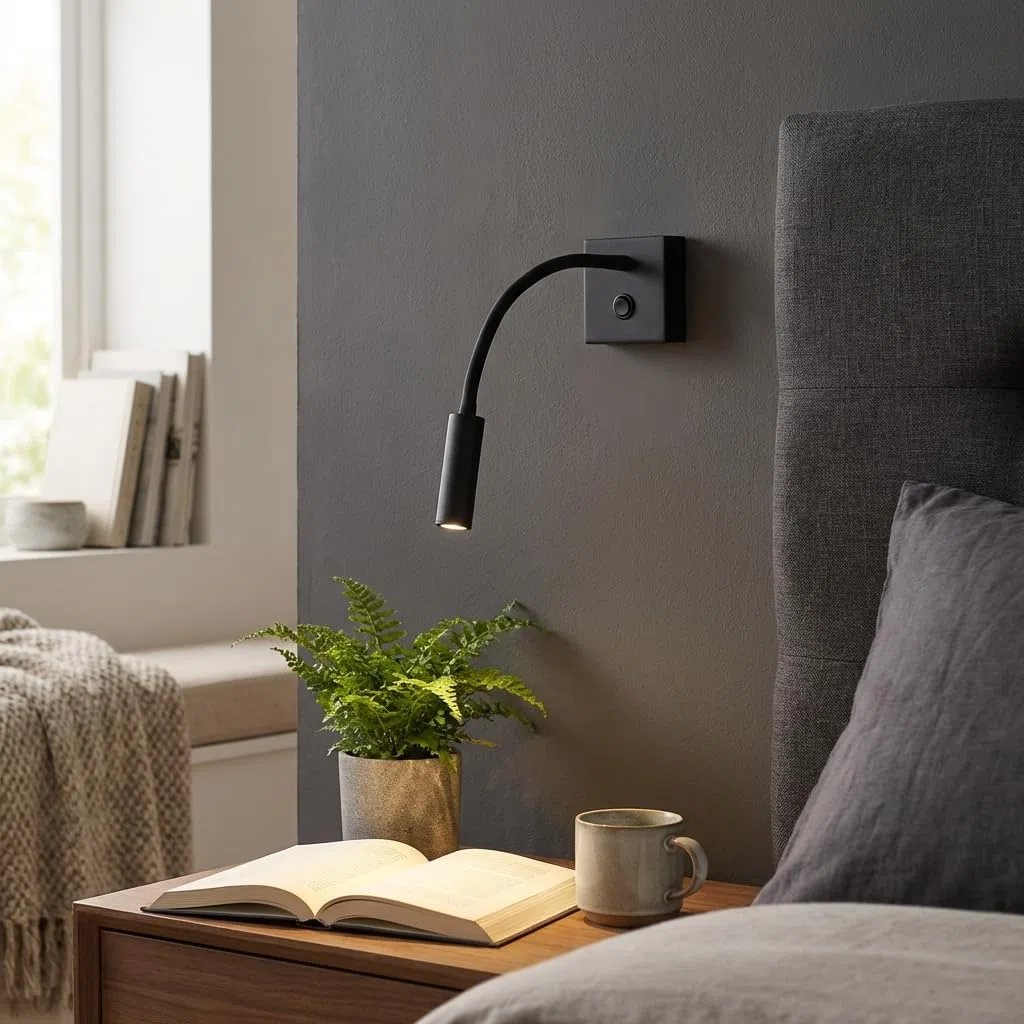 BARCELONA LED Applique da Parete LED Nero per Lettura "Hale" 3W, Luce Calda 2800K, Braccio Flessibile Orientabile, Stile Moderno Minimalista e Classico, Camera, Scale, Ristorante, Comodino
