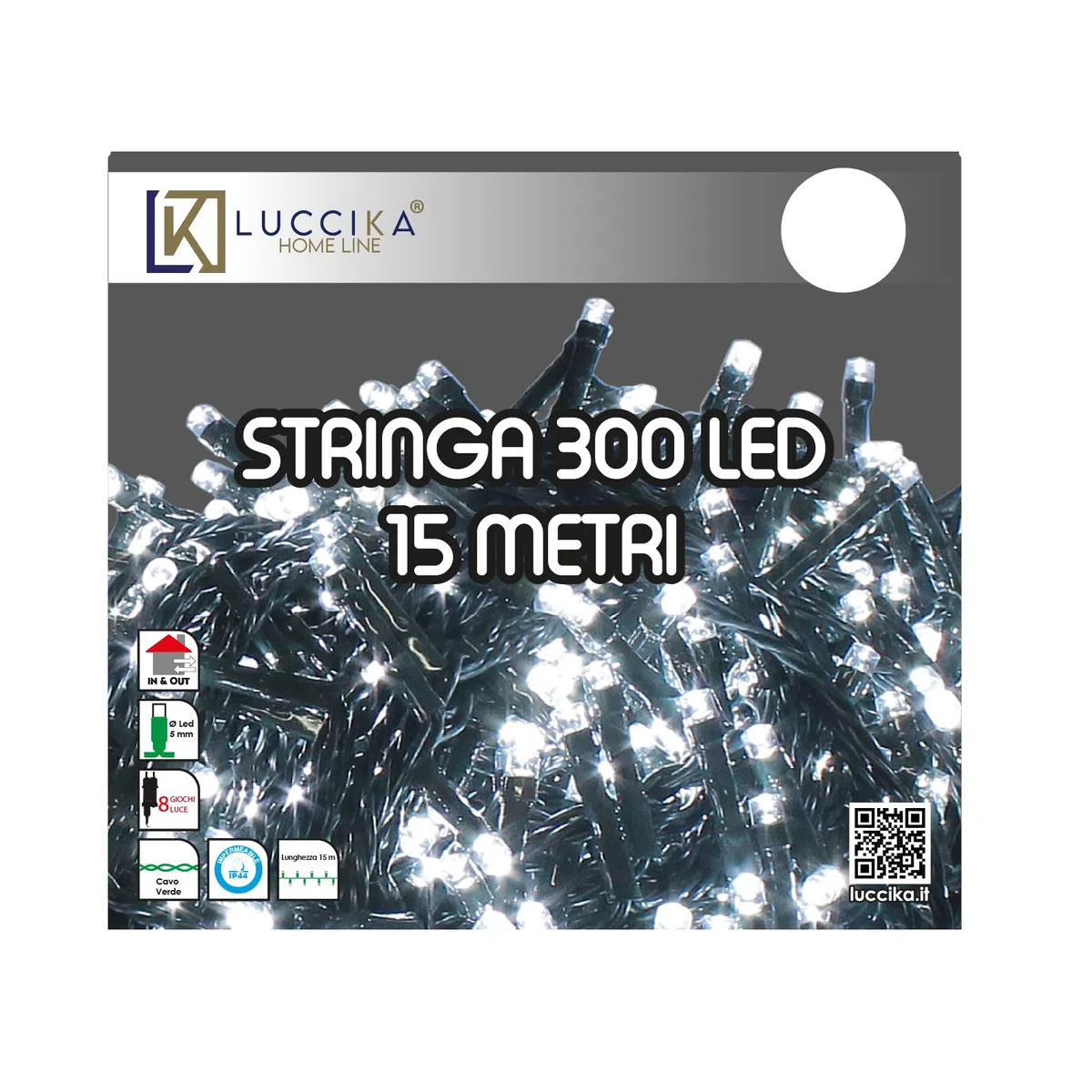 Luci LED Natalizie da Esterno/Interno, 5mm, Cavo Verde, 8 Modalità, Controller 31V con Memoria, IP44 (Bianco Ghiaccio, 15M 300LED)
