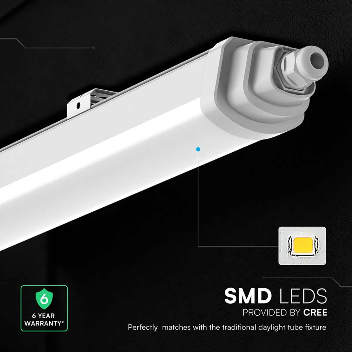 V-TAC Plafoniera LED Impermeabile 120 CM - [CREE LED - TK-SERIES ] - 36W - Lampada da Esterno IP65 per Soffitto e Parete - 4320 Lumen - PC BODY - Garage, Negozio, Magazzino - Luce Naturale 4000K