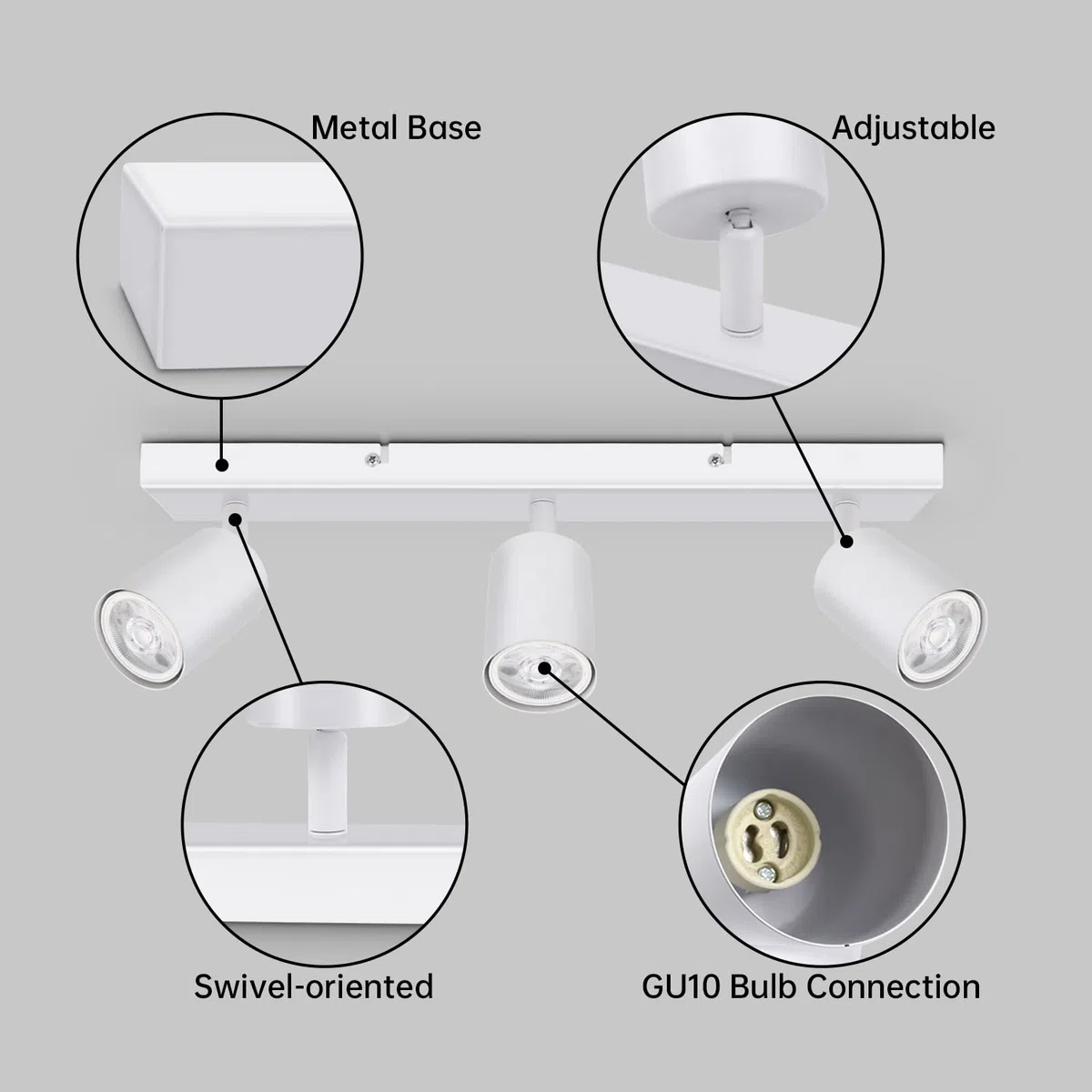 Kambo Faretti da Soffitto Orientabili, Faretti da Parete Interno Bianco per 3 Lampadine GU10 non Incluse, Lampadario Faretti Led Soffitto per Soggiorno Camera da Letto Corridoio, Max 50W