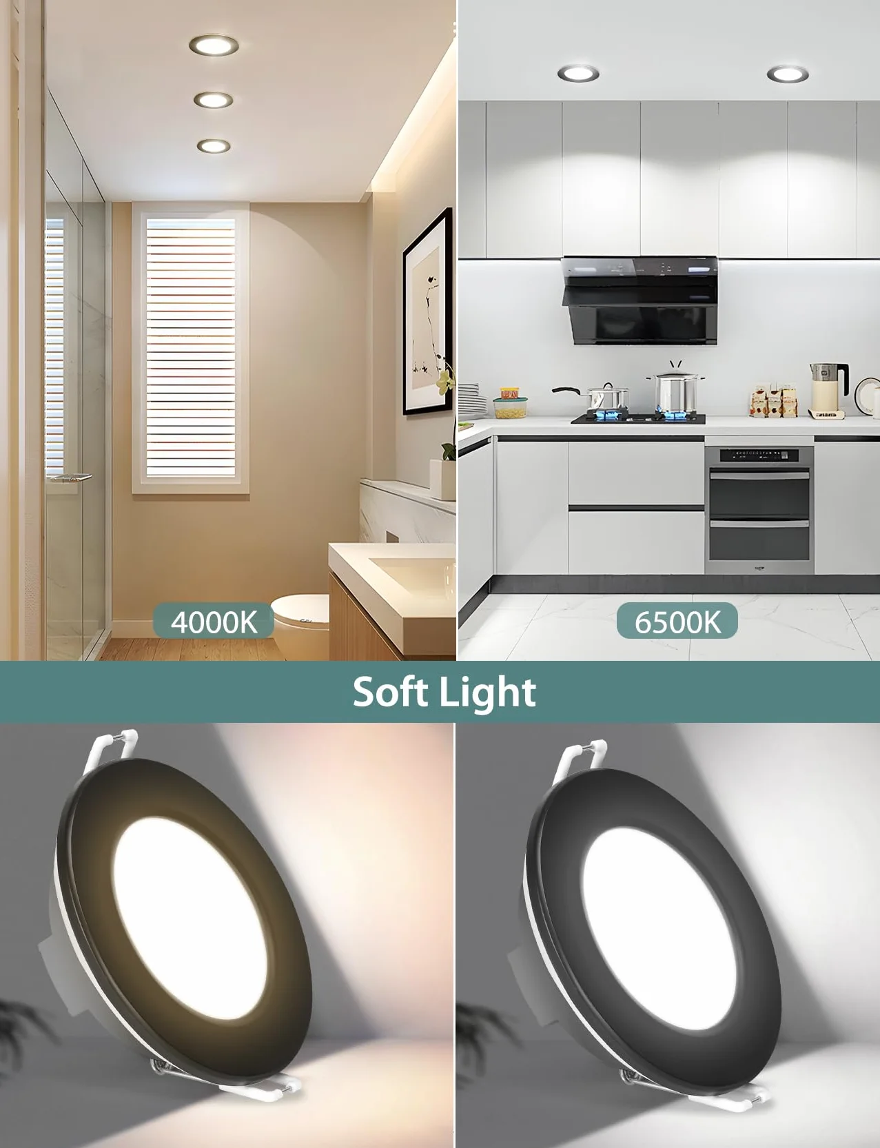 Aigostar Faretti LED da Incasso per Cartongesso, 4.8W 560LM IP65 Impermeabile, Faretto LED Incasso, Luce Bianca Fredda 6500K, Faretti Incasso Cartongesso, Diametro Foro Ø68mm, AC 220-240V, Set di 6