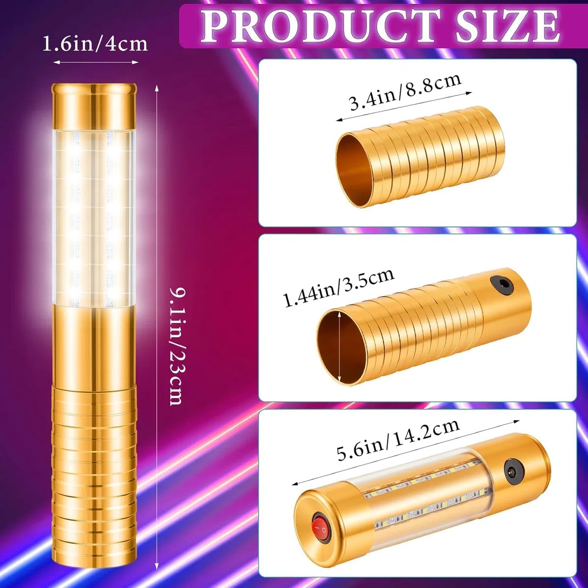 Righelli a LED stroboscopici per servizio di bottiglie, luce ricaricabile, luce a mano, lampada luminosa a LED fluorescente per discoteche, karaoke, matrimoni, feste, forniture di attività (Oro)