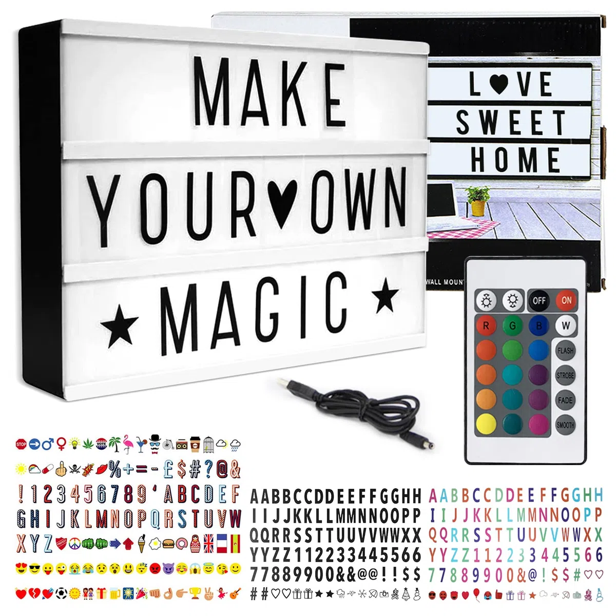 TAVADA Light Box,Insegna Luminosa,LED A4 Scatola Luminosa,con 294 Lettere ed Emoji,Lavagna Luminosa con Lettere Luminose,Telecomando,per Natale,Decorazioni Casa,Festa,Matrimonio,Compleanno,Negozio