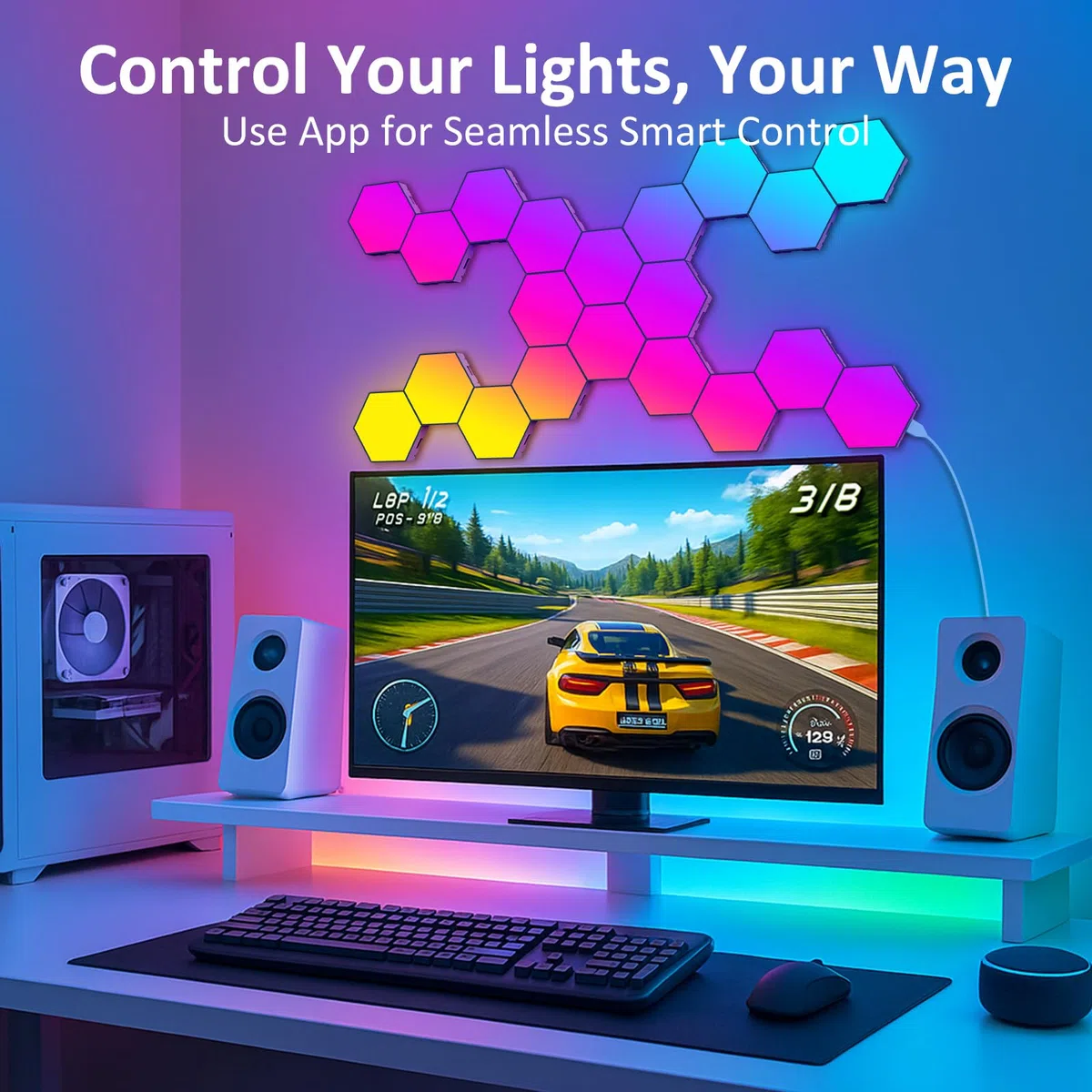 Kangtaixin Esagonali Muro LED Luci 8pcs Esagonale Gaming RGB Pannelli — Sincronizzazione Musicale Esagono Parete Lampada Stanza Esagoni Pannello Wall Luce