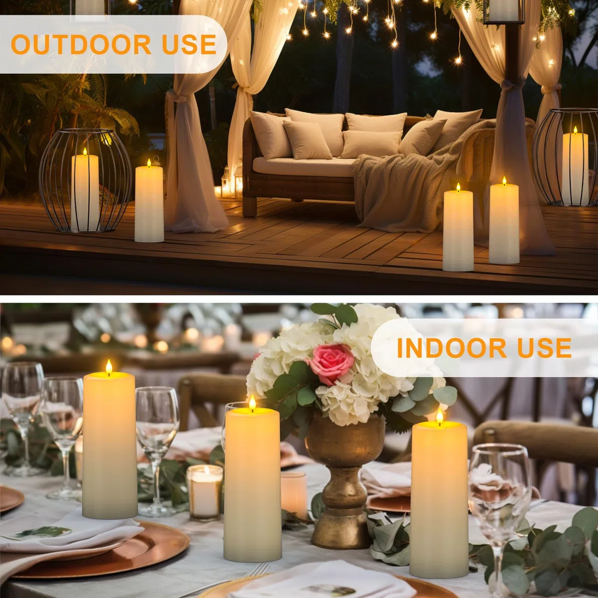 SoulBay 25 cm Grandi Candele LED Luci Solari Ricaricabili da Esterno Fiamma Tremolante con Telecomando e Timer per Lanterne da Giardino Camera di Casa Decorazioni Natalizie Halloween, 2 Pezzi