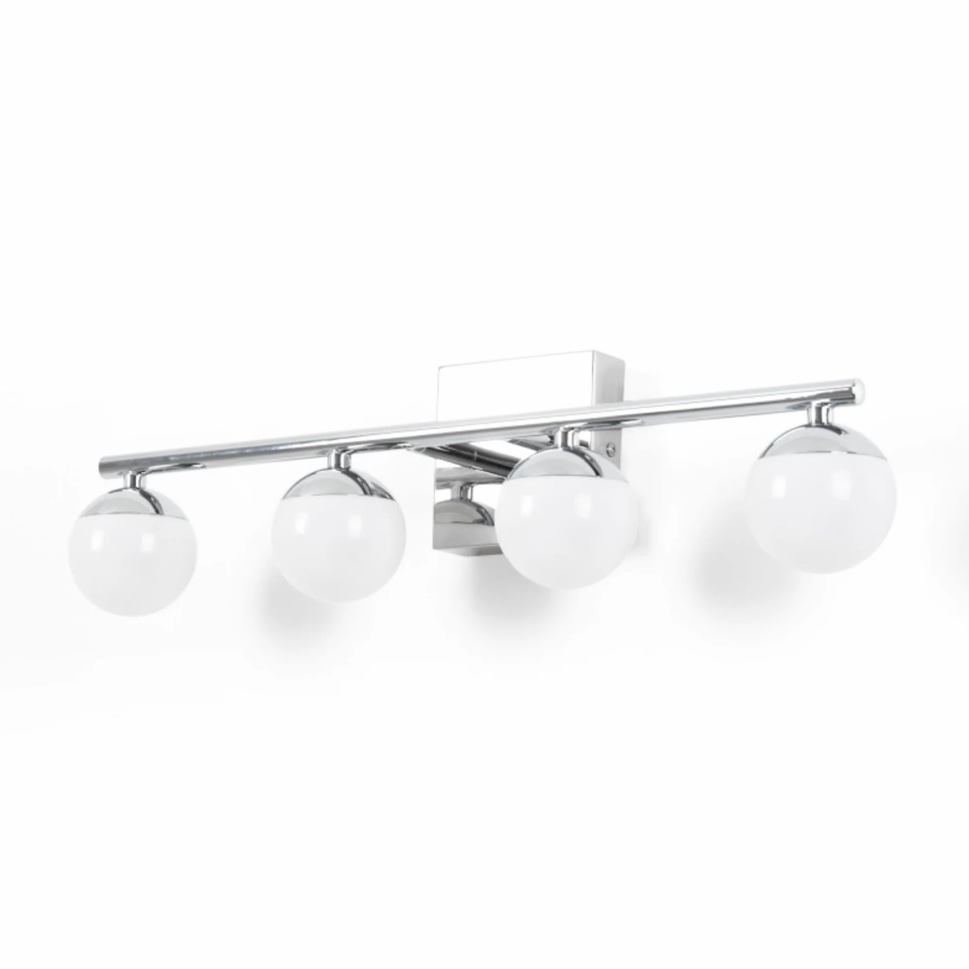 Applique LED per bagno Cromato 12W IP44 con 4 sfere diffusori. Luce bianca neutra 4000K. Barra da 49 cm. Lampada da parete per bagno, illuminazione moderna e funzionale per specchio e lavabo.