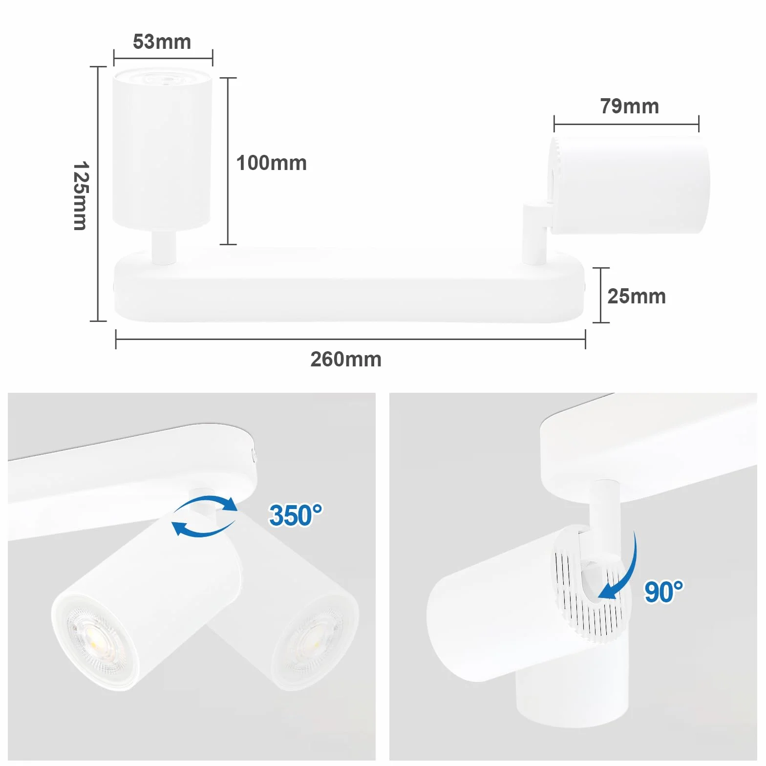 KYOTECH Faretti da soffitto 2 luci plafoniera LED plafoniera bianca faretto orientabile GU10 faretti da soffitto girevoli per 2x lampadine GU10 per cucina soggiorno, lampadine non incluse