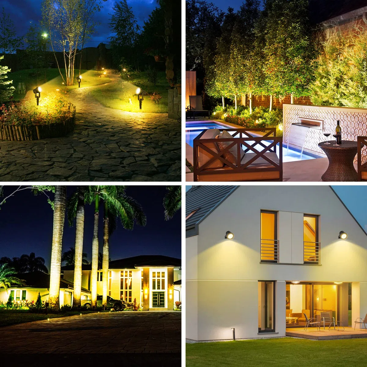 T-SUNUS Faretti Solari da Giardino, Luci Solari Esterno Giardino IP65 impermeabile 2 Livelli di Luminosità per auto ON/OFF Lampade Solari da Giardino Decorative per Cortile Vialetto Alberi 3000K