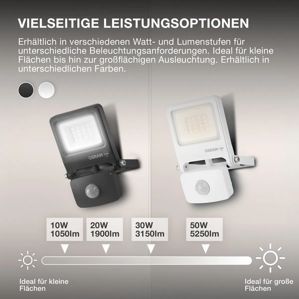OSRAM Proiettore LED ENDURA FLOOD PC 20W con sensore, 4000K, 1800 lumen, IP44 con rilevatore di movimento IR, tempo/lux regolabile, grigio scuro