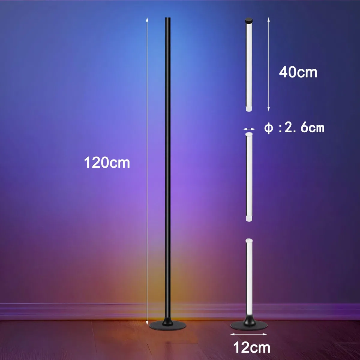 Lampada da terra a LED, lampada angolare a LED da 120 cm con app e telecomando, sincronizzazione musicale, lampada smart da 16 milioni di colori per soggiorno, camera da letto e gaming