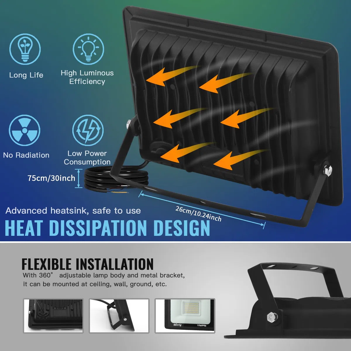100W Faretto LED da Esterno, Faro LED Esterno Bianco Caldo 3000K, 10000LM Faro LED Parete, Impermeabile IP66 Luce di Sicurezza per Casa Cortile Cantiere Giardino Garage