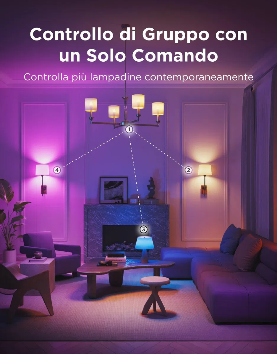 Govee E14 Lampadina Intelligente RGBWW, Compatibile con Matter e Google Assistant, 450LM, Controllo di Gruppo, 4.8W, fai da te, 16 Milioni di Colori, 54 Scene, Set di 2