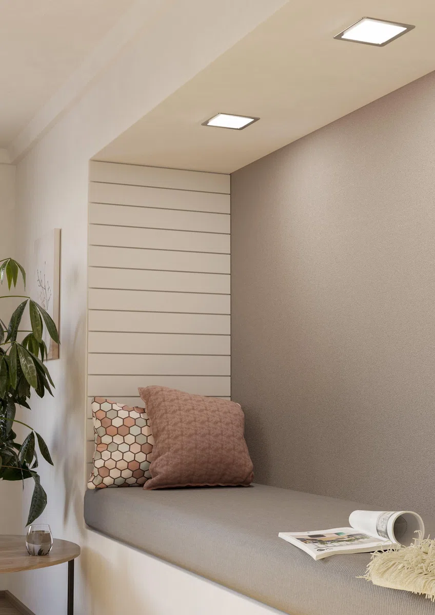 Eglo Faretto da incasso LED Fueva 5, L x P 16,6 cm, acciaio e superficie luminosa in plastica, nichel opaco, bianco, faretto da incasso piatto, profondità di montaggio ridotta 26 mm, bianco caldo