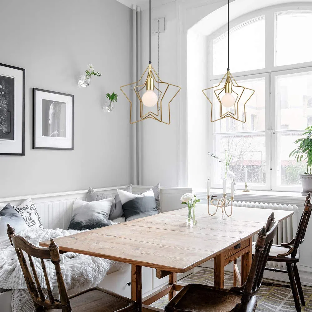 iDEGU Lampada a Sospensione E27 Plafoniera Design Creativo a Stella Lampada da Soffitto Moderno con 3 stelle Regolabili Oro Lampadario per Camera dei Bambini (Stella)