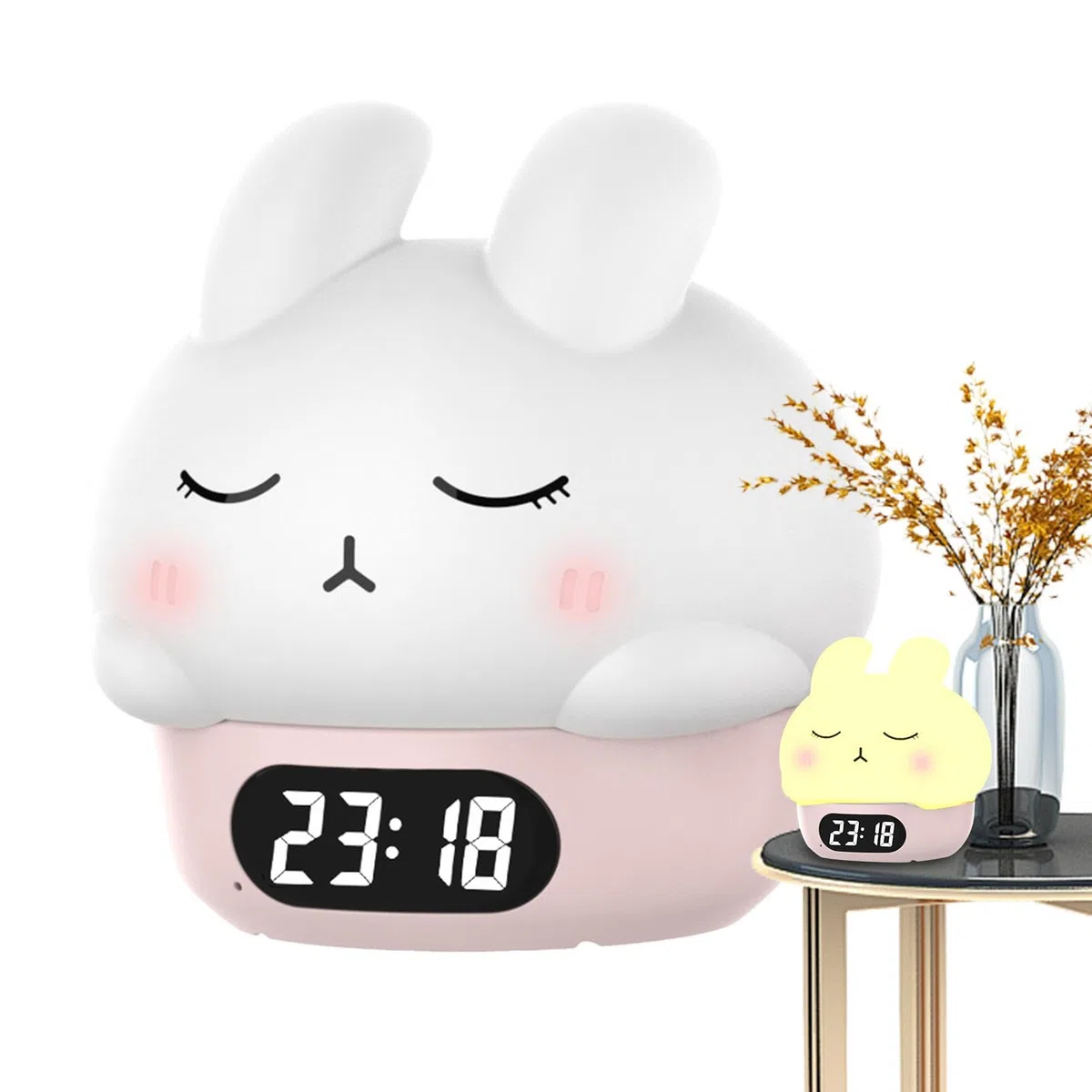 Generisch Orologio da coniglio, sveglia a forma di coniglio, divertente sveglia a forma di coniglio, luce in silicone, sveglia digitale a coniglio, divertente sveglia per camera da letto, vita dei