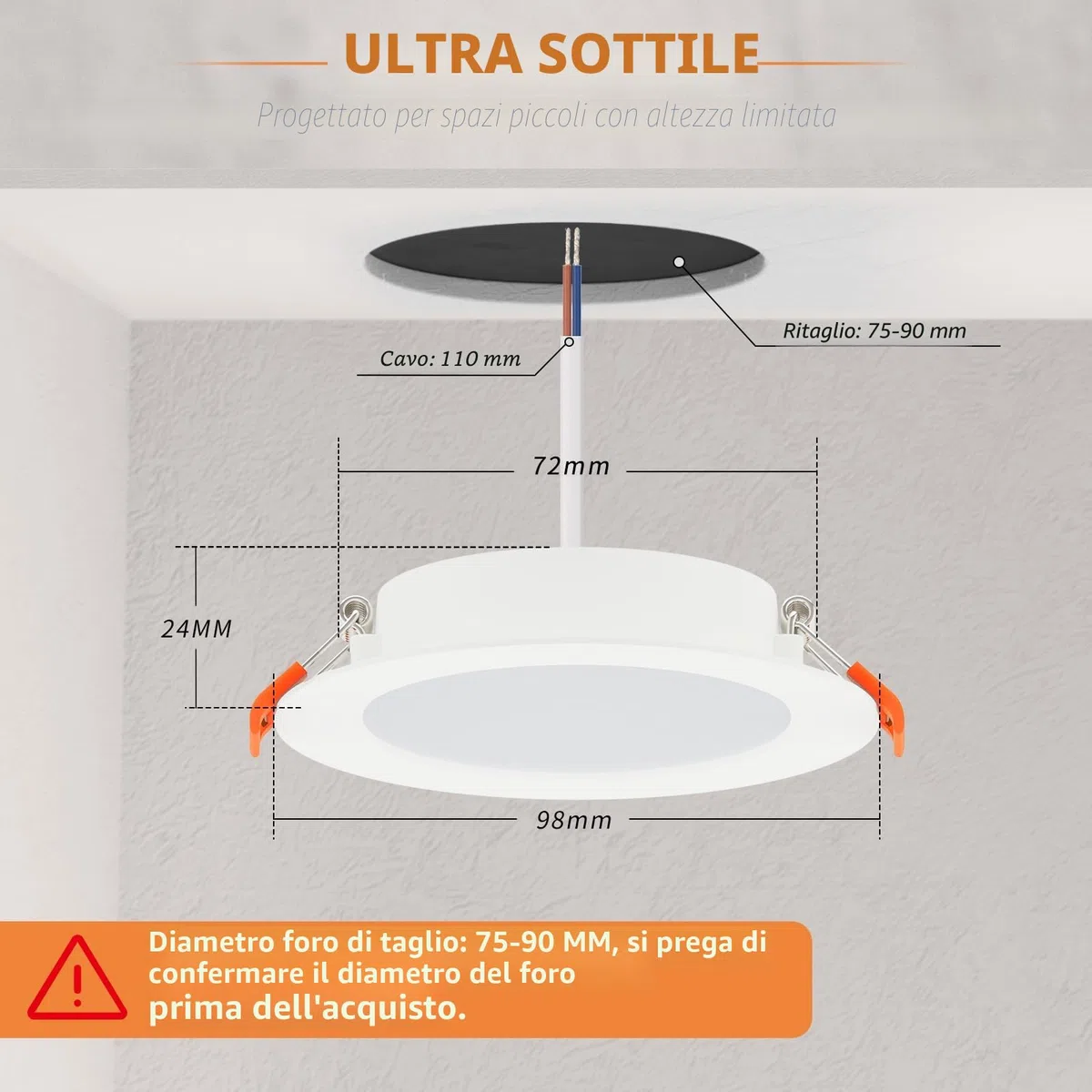 Tomosu Faretti LED da Incasso per Cartongesso, 5W 450LM Luci da Soffitto Interno, Luce Naturale 4000K, Faretto led incasso IP44, Diametro Foro Ø75-90mm, AC 220-240V, Set di 10