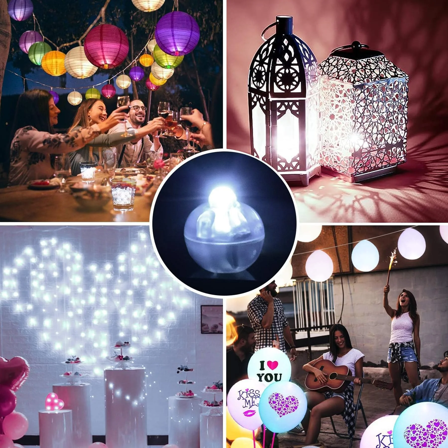 120 Pezzi Mini LED Palloncini Luci,Rotondo Lampada a Palloncino,Mini Led Lanterne di Carta,Lampada a Palloncino Colorate per Matrimonio Compleanno Halloween Festa di Natale Capodanno Decorazione