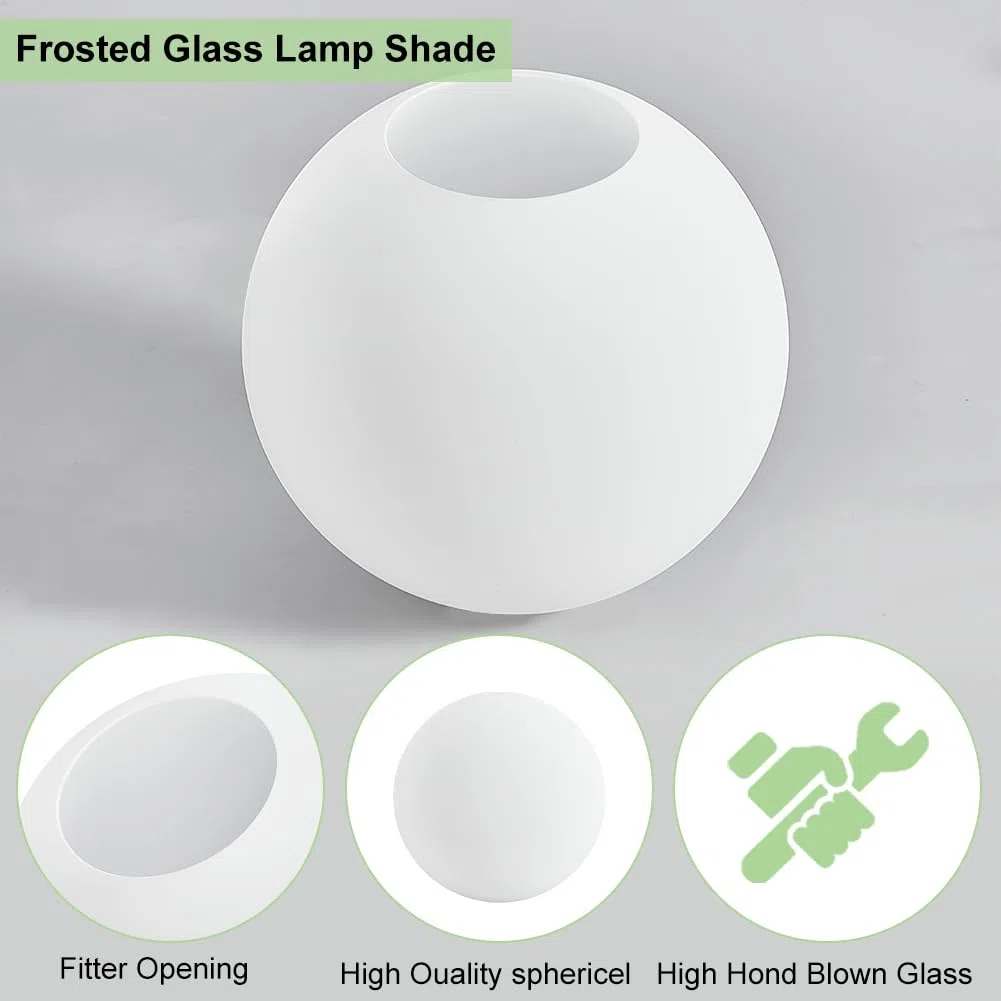 BENECREAT 150mm Paralume per Lampada Globo In Vetro Bianco Smerigliato, Copri Paralume di Ricambio per Applique Da Parete, Apparecchio di Illuminazione A Sospensione, Luce di Vanità, ID: 60~70mm