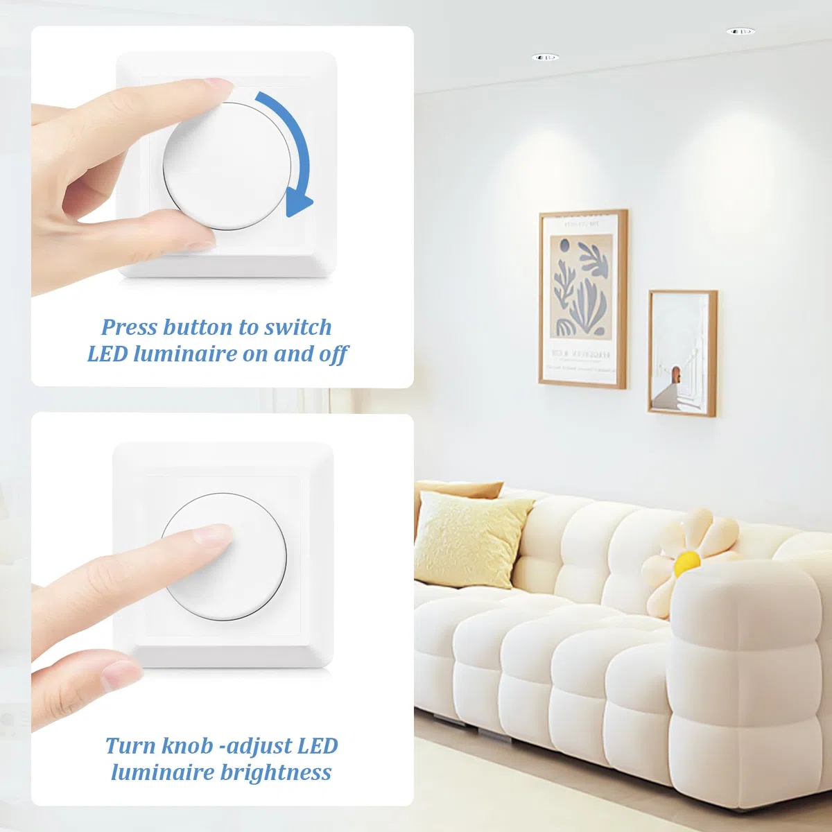 YindaLux dimmer per LED 220V, interruttore da incasso per LED dimmerabili 3-200W / alogeni 3-200W, interruttore dimmer, bianco