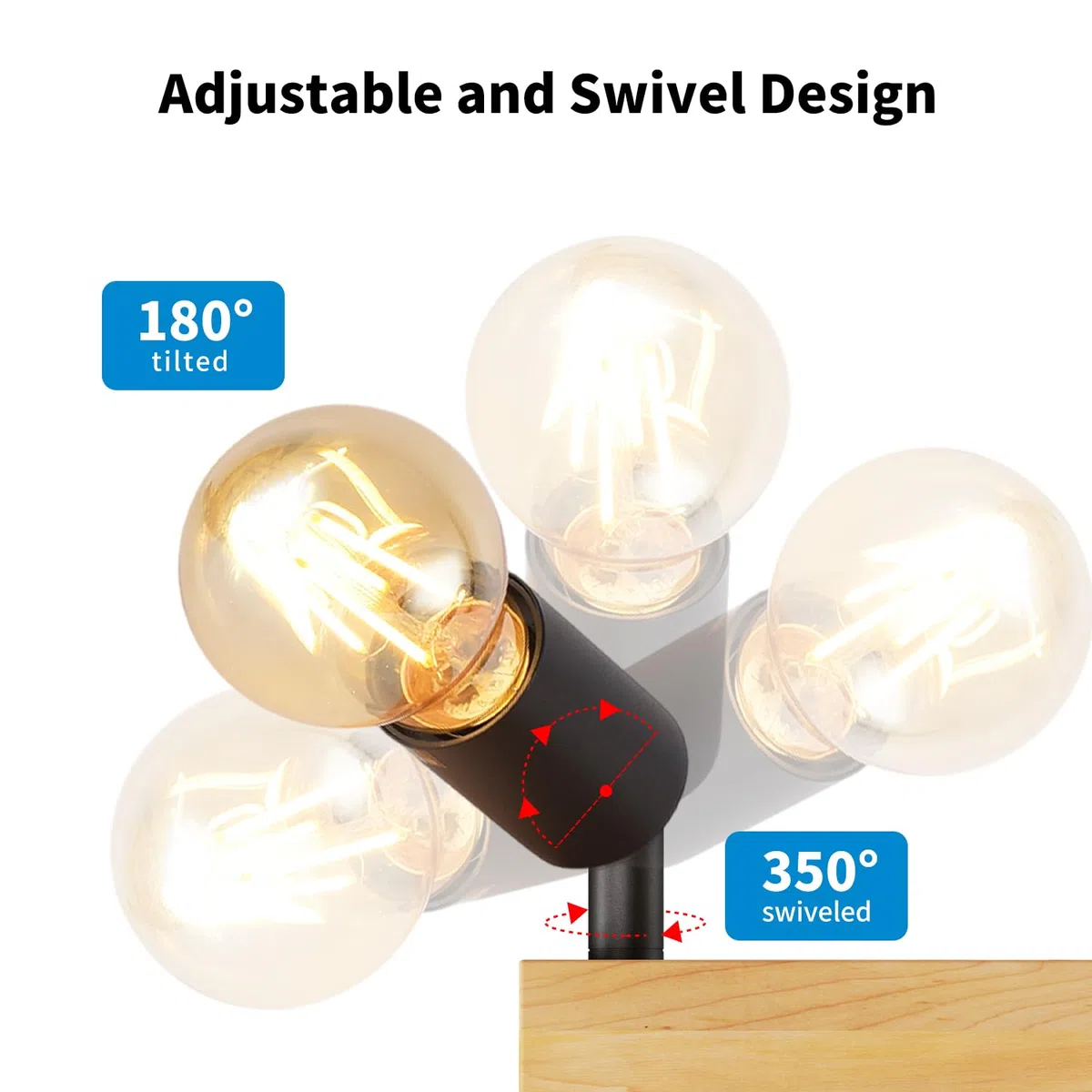 LVWIT Faretti LED da Soffitto Orientabili Nero, Faretto da Interno con 2 Lampadine LED E27, Base di Legno, Faretti Soffitto Retrò per Barra, Salotto,Cameretta, Cucina (Lampadine Escluse)