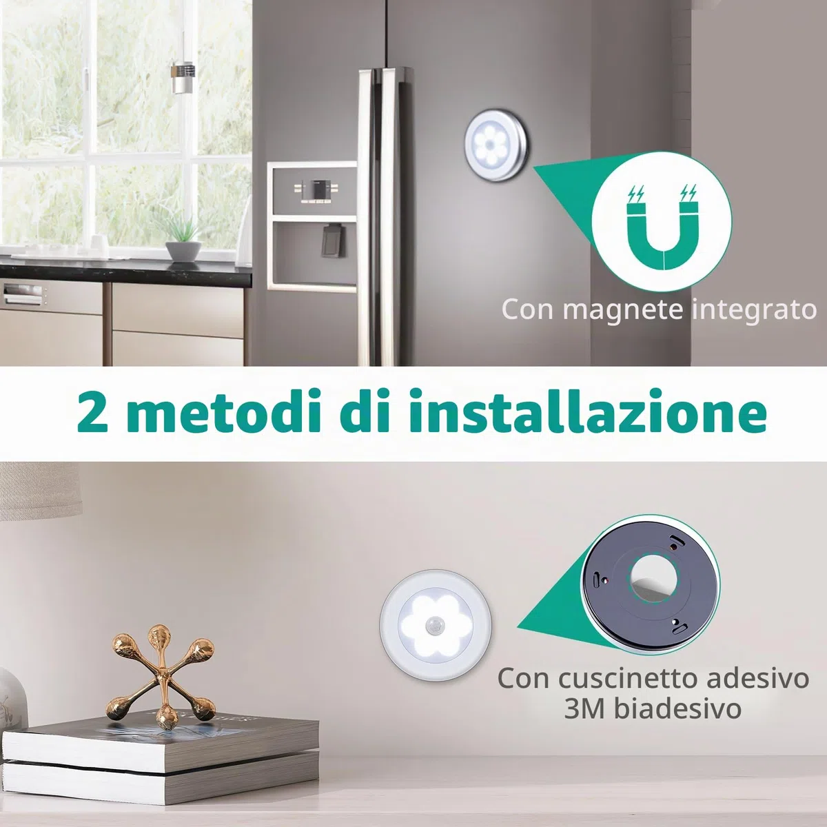 ORIA 6PCS Luce Notturna Sensore Movimento, Luci Armadio Led Senza Fili con Magnete, Auto On/Off, Luce Adesiva a Batteria per Armadio, Corridoio, Scale