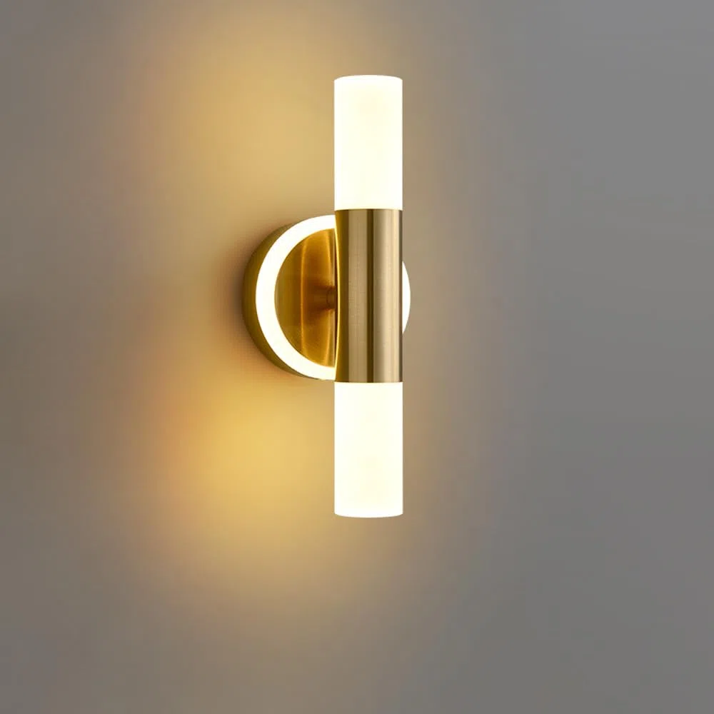 Decorazione domestica moderna Up Down Applique Illuminazione da parete Vanità del bagno LED Applique da parete Barra lunga 9W Cilindro acrilico dorato per interni Lampada da parete lineare per