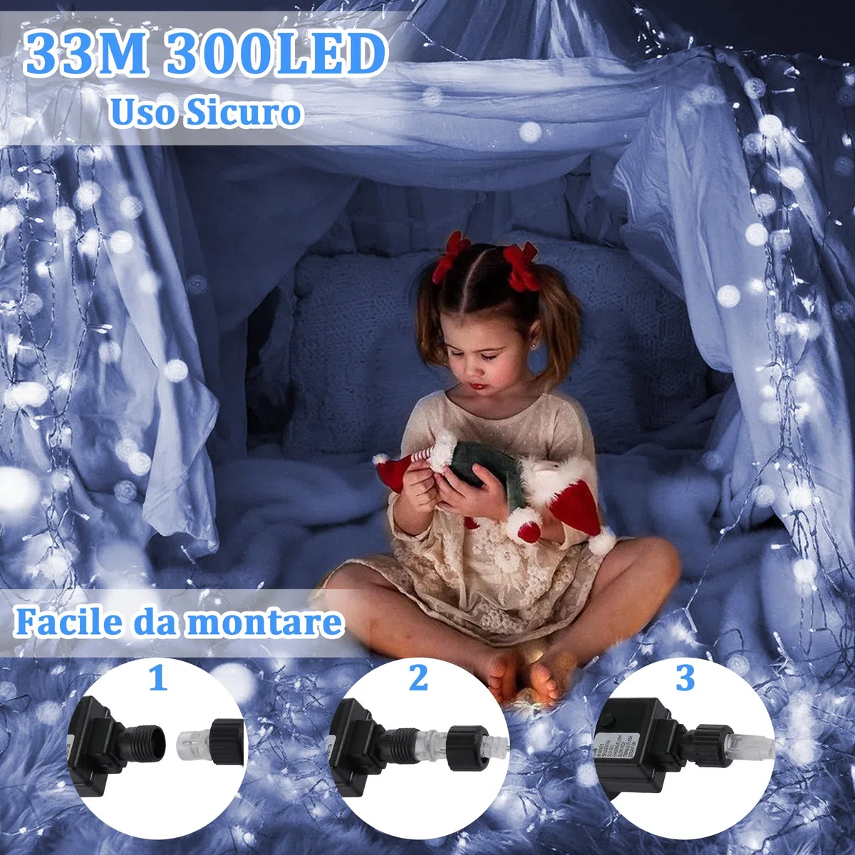 Catena Luci LED 33M 300LED Luci Natalizie Bianco Freddo Stringa Luci 8 Modalità IP44,Catena Lumonosa Decorazione Luci Albero Natale Matrimonio Giardino Patio Mostra Feste