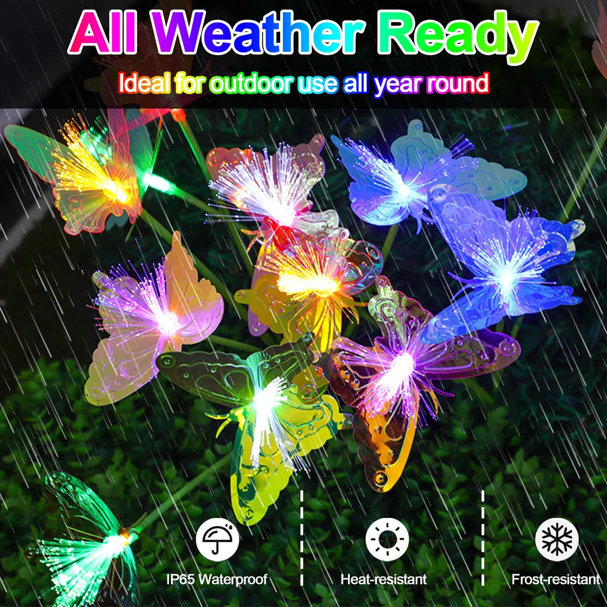 TZEKING Luci Solari da Giardino,2 Pezzi 16 LED Luce Solare Esterno,Lampade Solari Farfalla, IP65 Impermeabili Esterno,Luce Solare Da Giardino a Farfalla Che Cambia Colore